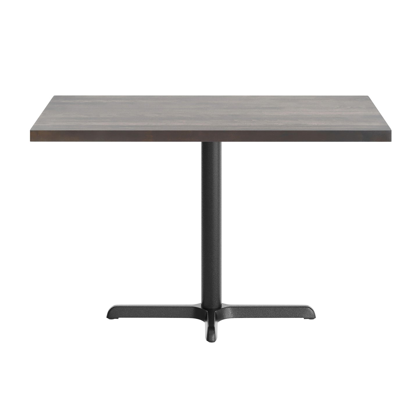 Bennett 30" x 48" Solid Wood Commercial Indoor Tabletop in Dark Brown with 23.75" x 29.5" Dining Height Rust-Resistant Black Cast Iron X-Base Dark Brown Top/Black Base
