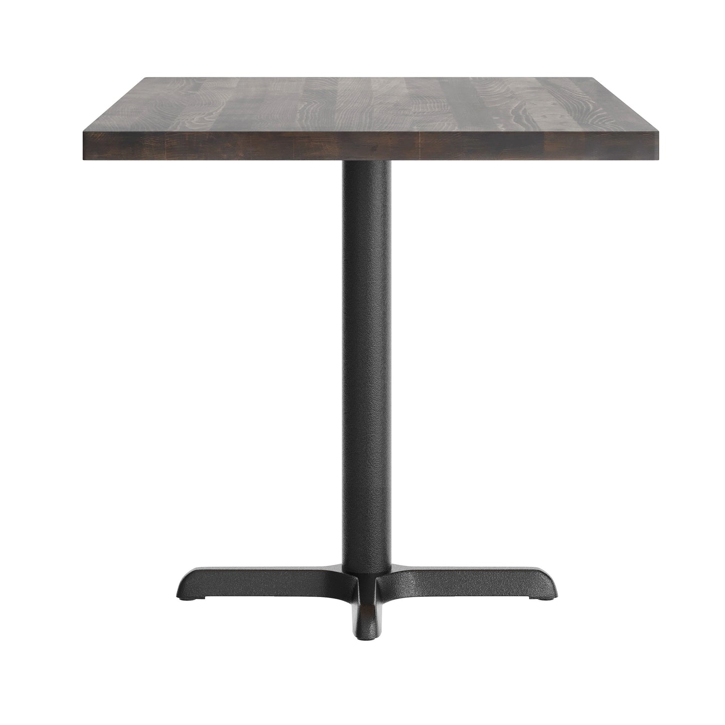 Bennett 30" x 48" Solid Wood Commercial Indoor Tabletop in Dark Brown with 23.75" x 29.5" Dining Height Rust-Resistant Black Cast Iron X-Base Dark Brown Top/Black Base