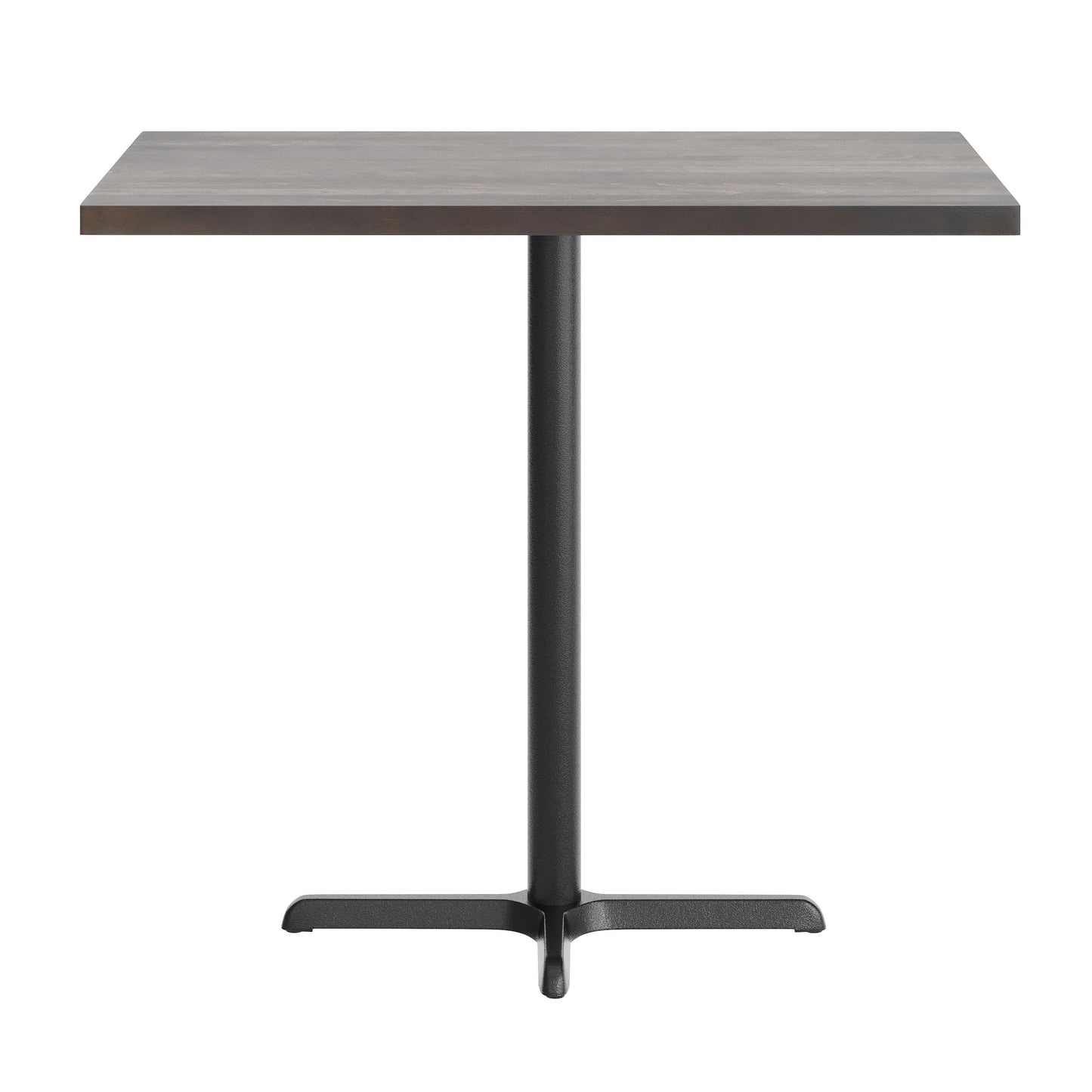 Bennett 30" x 48" Solid Wood Commercial Indoor Tabletop in Dark Brown with 23.5" x 29.5" Bar Height Rust-Resistant Black Cast Iron X-Base Dark Brown Top/Black Base GSF-REC3048-DKBRN-T2230B-GG