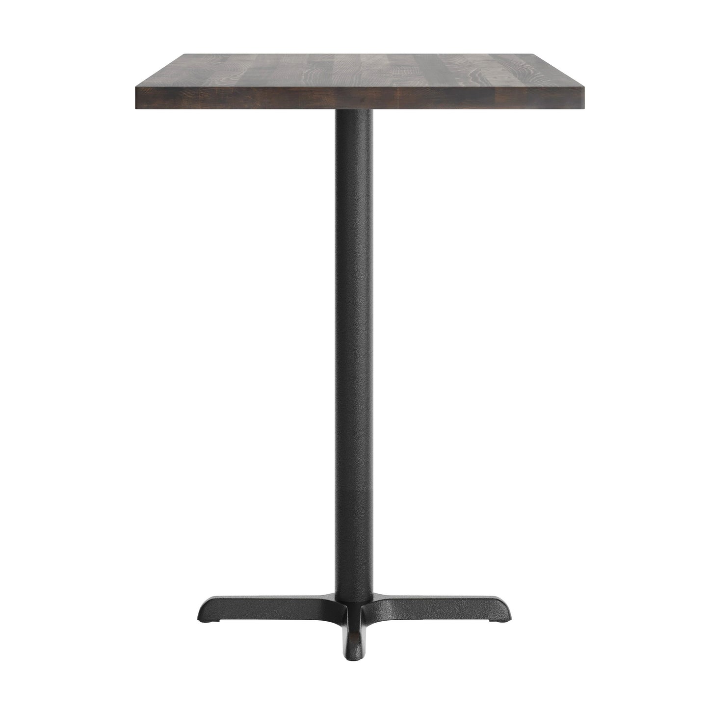 Bennett 30" x 48" Solid Wood Commercial Indoor Tabletop in Dark Brown with 23.5" x 29.5" Bar Height Rust-Resistant Black Cast Iron X-Base Dark Brown Top/Black Base GSF-REC3048-DKBRN-T2230B-GG