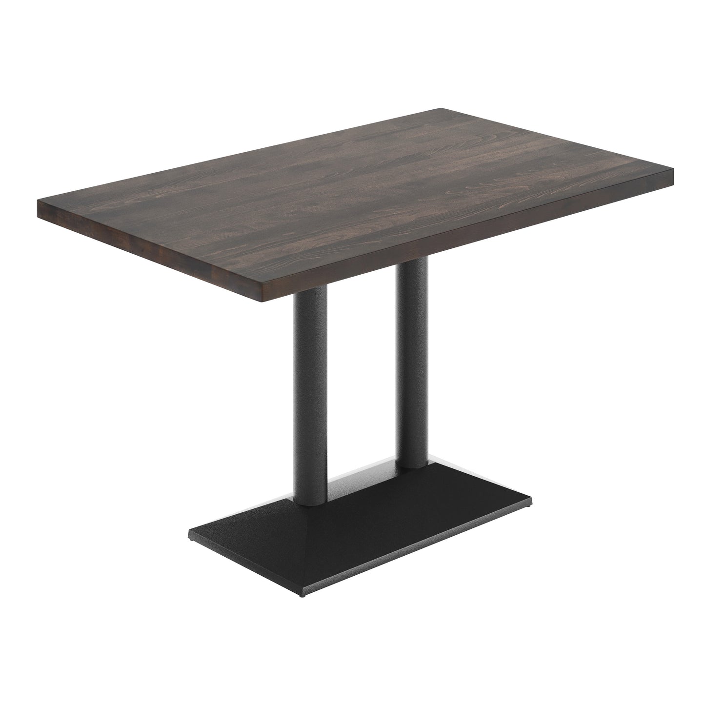 Bennett 30" x 48" Solid Wood Indoor Tabletop in Dark Brown with 27" x 15" Black Double Column Dining Height Table Base Dark Brown Top/Black Base