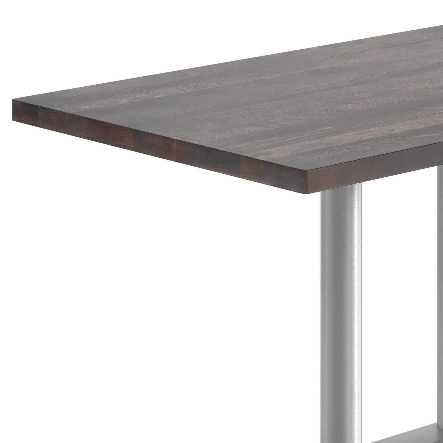 Bennett 30" x 48" Solid Wood Indoor Tabletop in Dark Brown with 27" x 15" Silver Double Column Dining Height Table Base Dark Brown Top/Silver Base