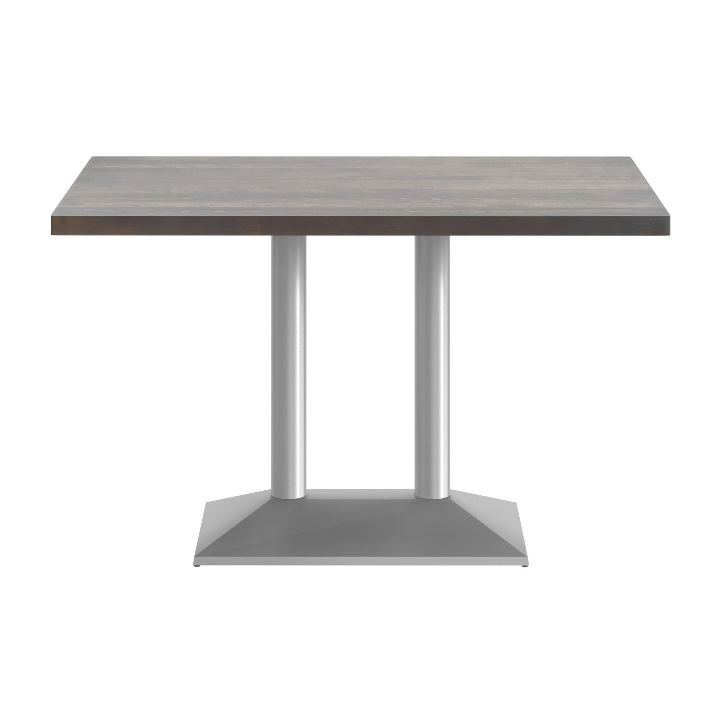 Bennett 30" x 48" Solid Wood Indoor Tabletop in Dark Brown with 27" x 15" Silver Double Column Dining Height Table Base Dark Brown Top/Silver Base