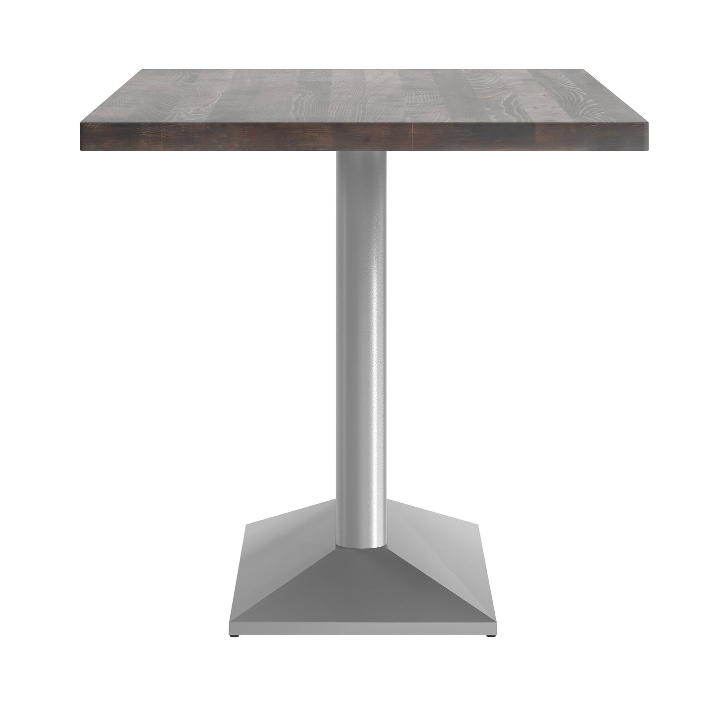 Bennett 30" x 48" Solid Wood Indoor Tabletop in Dark Brown with 27" x 15" Silver Double Column Dining Height Table Base Dark Brown Top/Silver Base