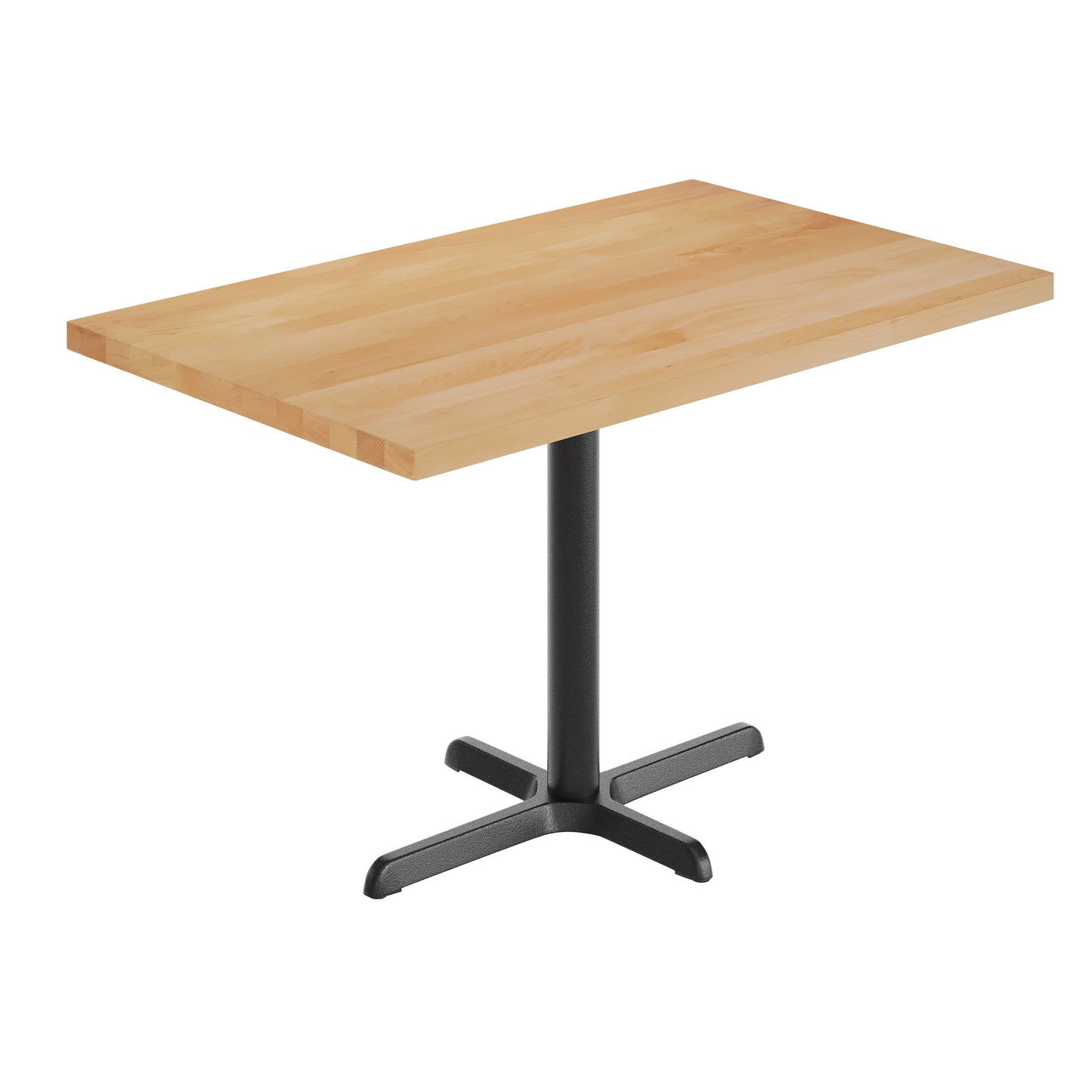 Bennett 30" x 48" Solid Wood Commercial Indoor Tabletop in Natural with 23.75" x 29.5" Dining Height Rust-Resistant Black Cast Iron X-Base Natural Top/Black Base