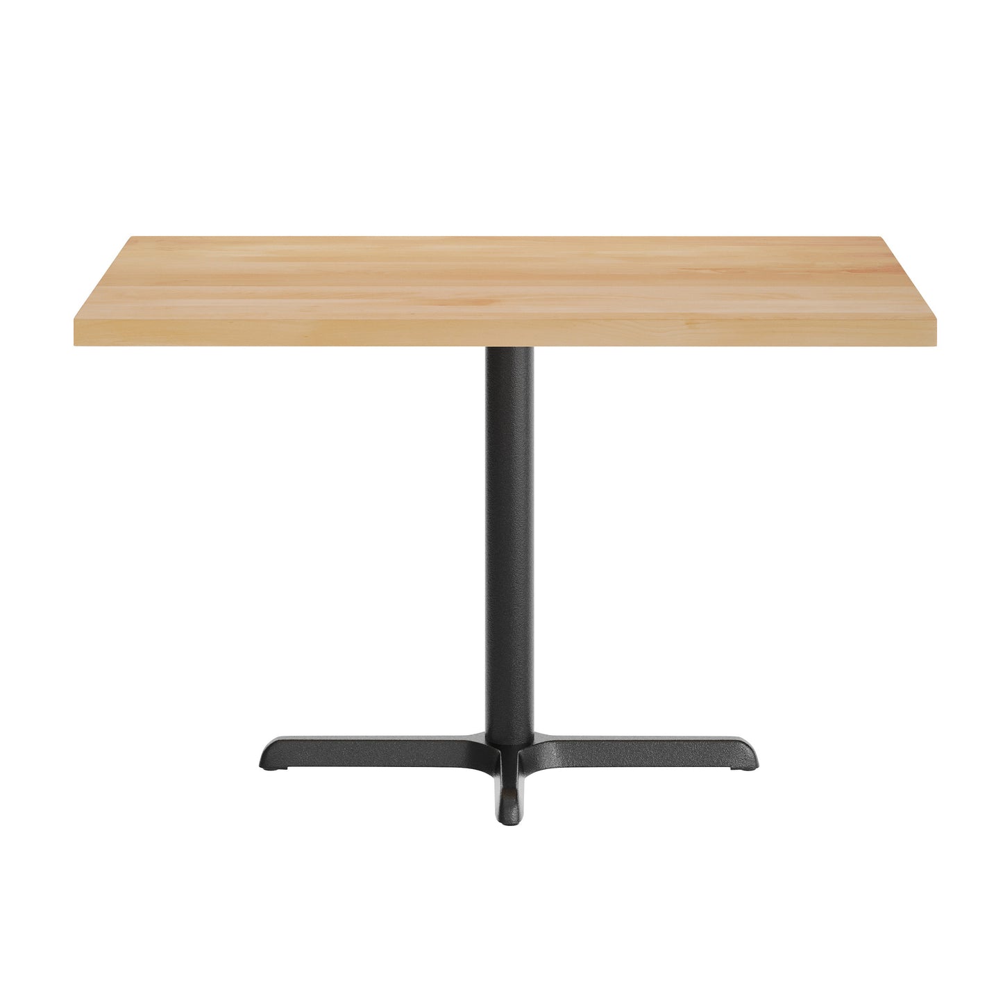 Bennett 30" x 48" Solid Wood Commercial Indoor Tabletop in Natural with 23.75" x 29.5" Dining Height Rust-Resistant Black Cast Iron X-Base Natural Top/Black Base