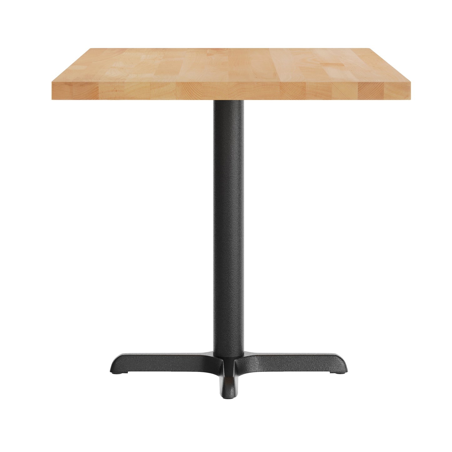 Bennett 30" x 48" Solid Wood Commercial Indoor Tabletop in Natural with 23.75" x 29.5" Dining Height Rust-Resistant Black Cast Iron X-Base Natural Top/Black Base