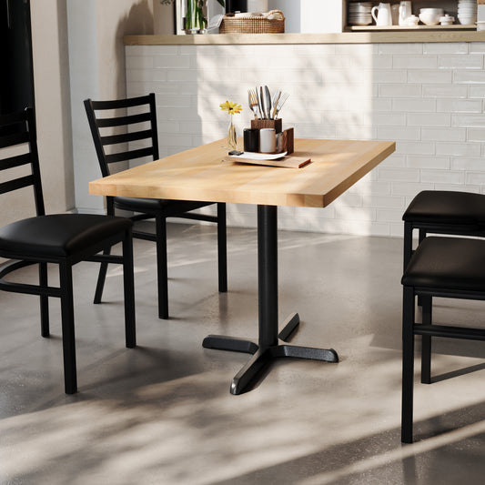 Bennett 30" x 48" Solid Wood Commercial Indoor Tabletop in Natural with 23.75" x 29.5" Dining Height Rust-Resistant Black Cast Iron X-Base Natural Top/Black Base