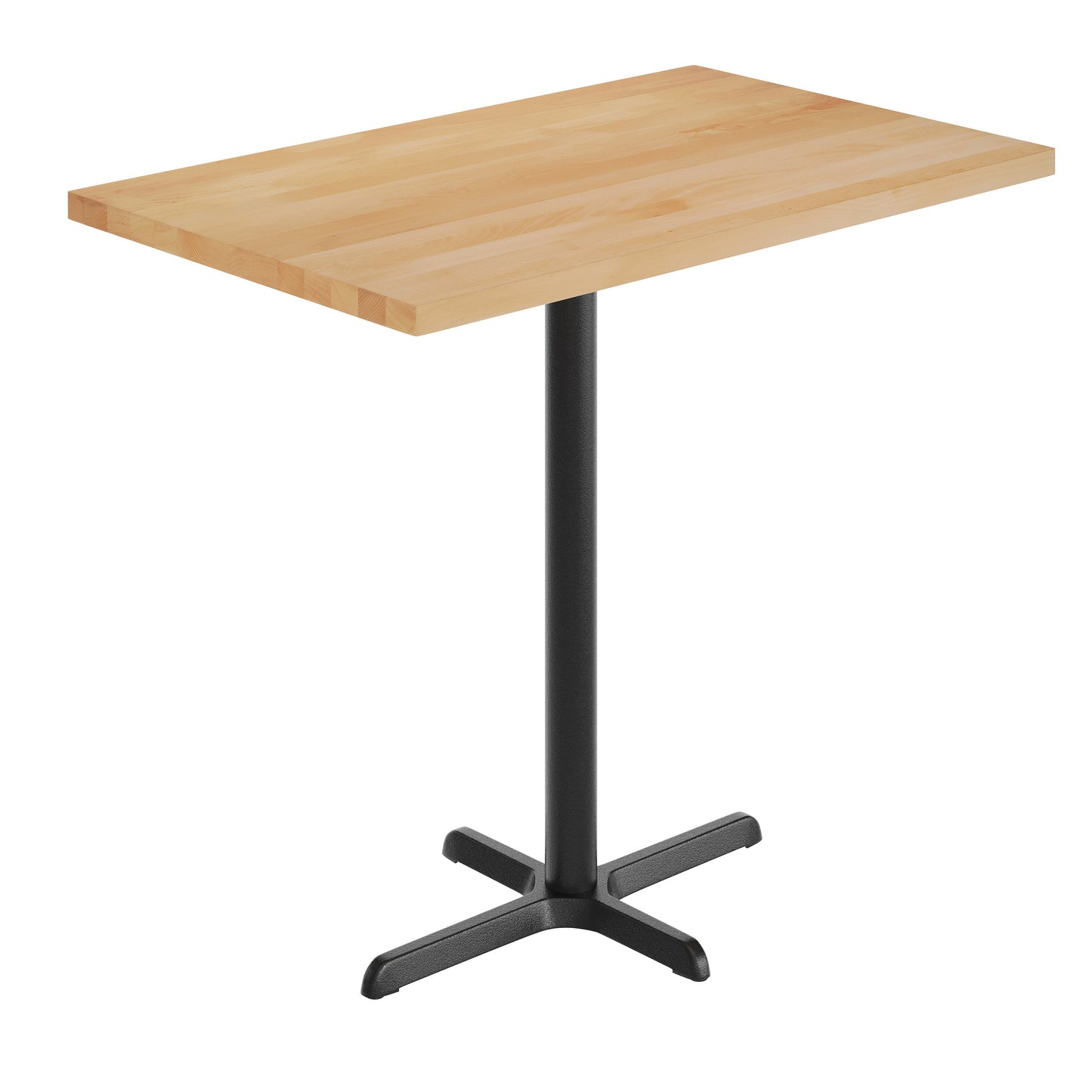 Bennett 30" x 48" Solid Wood Commercial Indoor Tabletop in Natural with 23.5" x 29.5" Bar Height Rust-Resistant Black Cast Iron X-Base Natural Top/Black Base