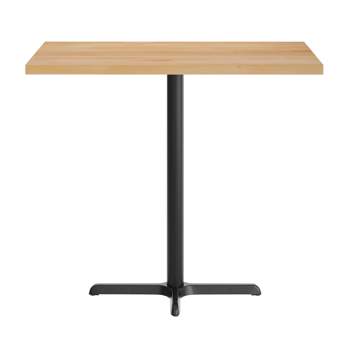 Bennett 30" x 48" Solid Wood Commercial Indoor Tabletop in Natural with 23.5" x 29.5" Bar Height Rust-Resistant Black Cast Iron X-Base Natural Top/Black Base