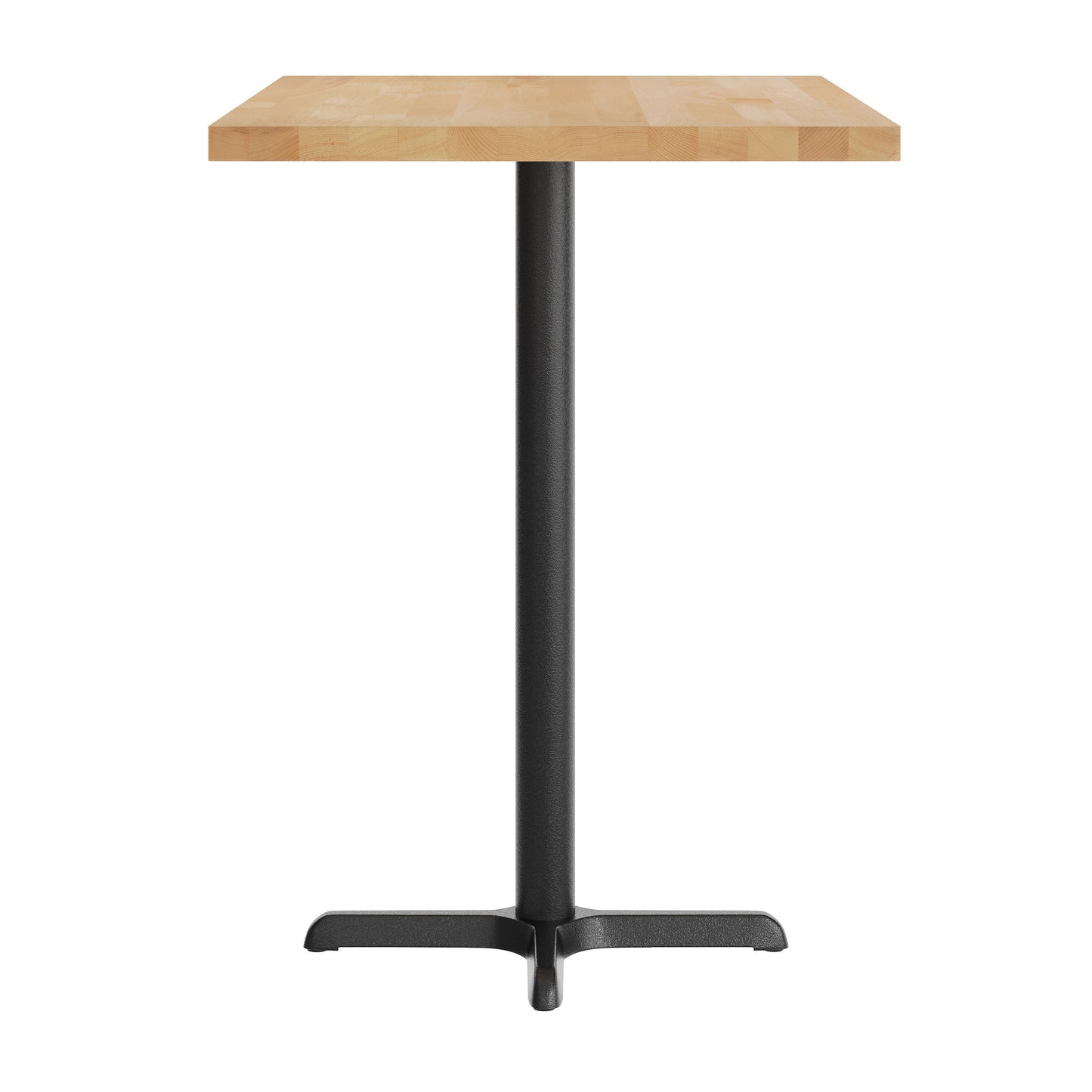 Bennett 30" x 48" Solid Wood Commercial Indoor Tabletop in Natural with 23.5" x 29.5" Bar Height Rust-Resistant Black Cast Iron X-Base Natural Top/Black Base