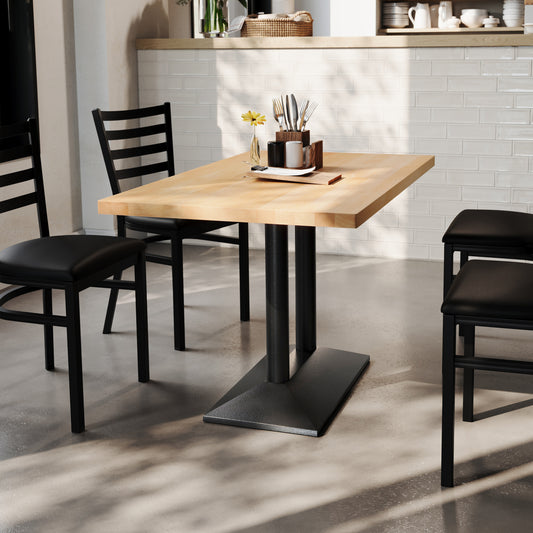 Bennett 30" x 48" Solid Wood Indoor Tabletop in Natural with 27" x 15" Black Double Column Dining Height Table Base Natural Top/Black Base