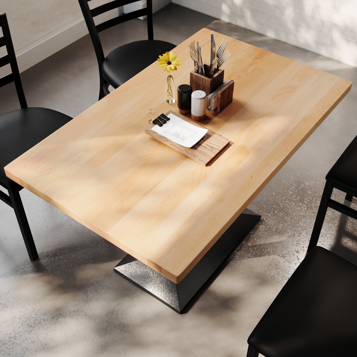 Bennett 30" x 48" Solid Wood Indoor Tabletop in Natural with 27" x 15" Black Double Column Dining Height Table Base Natural Top/Black Base