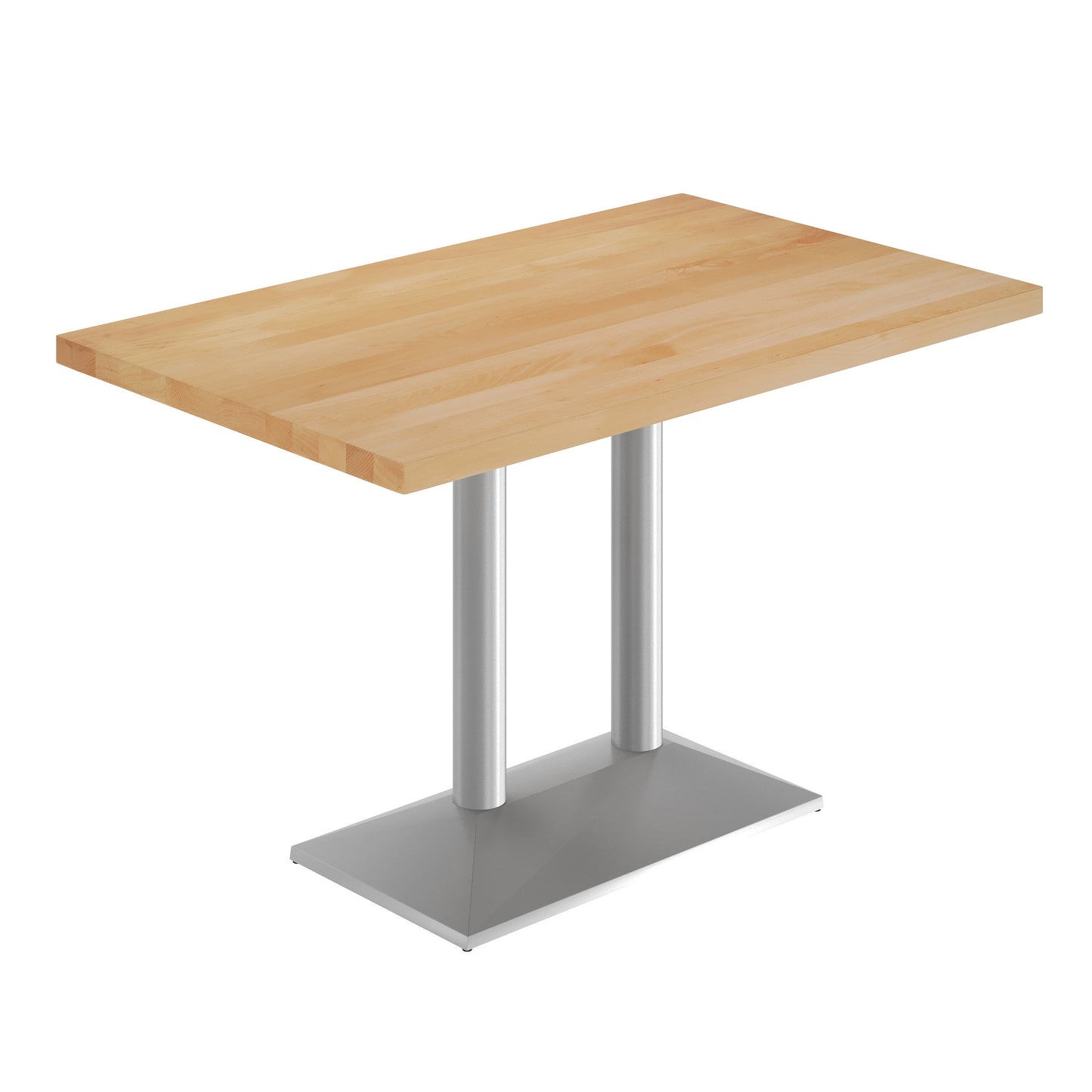 Bennett 30" x 48" Solid Wood Indoor Tabletop in Natural with 27" x 15" Silver Double Column Dining Height Table Base Natural Top/Silver Base