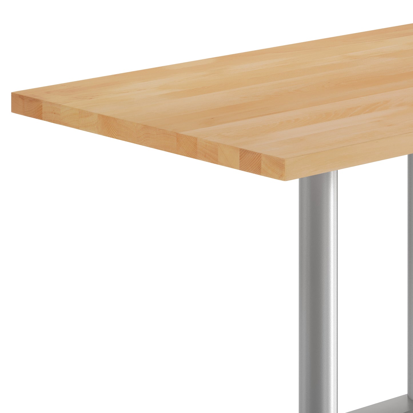 Bennett 30" x 48" Solid Wood Indoor Tabletop in Natural with 27" x 15" Silver Double Column Dining Height Table Base Natural Top/Silver Base