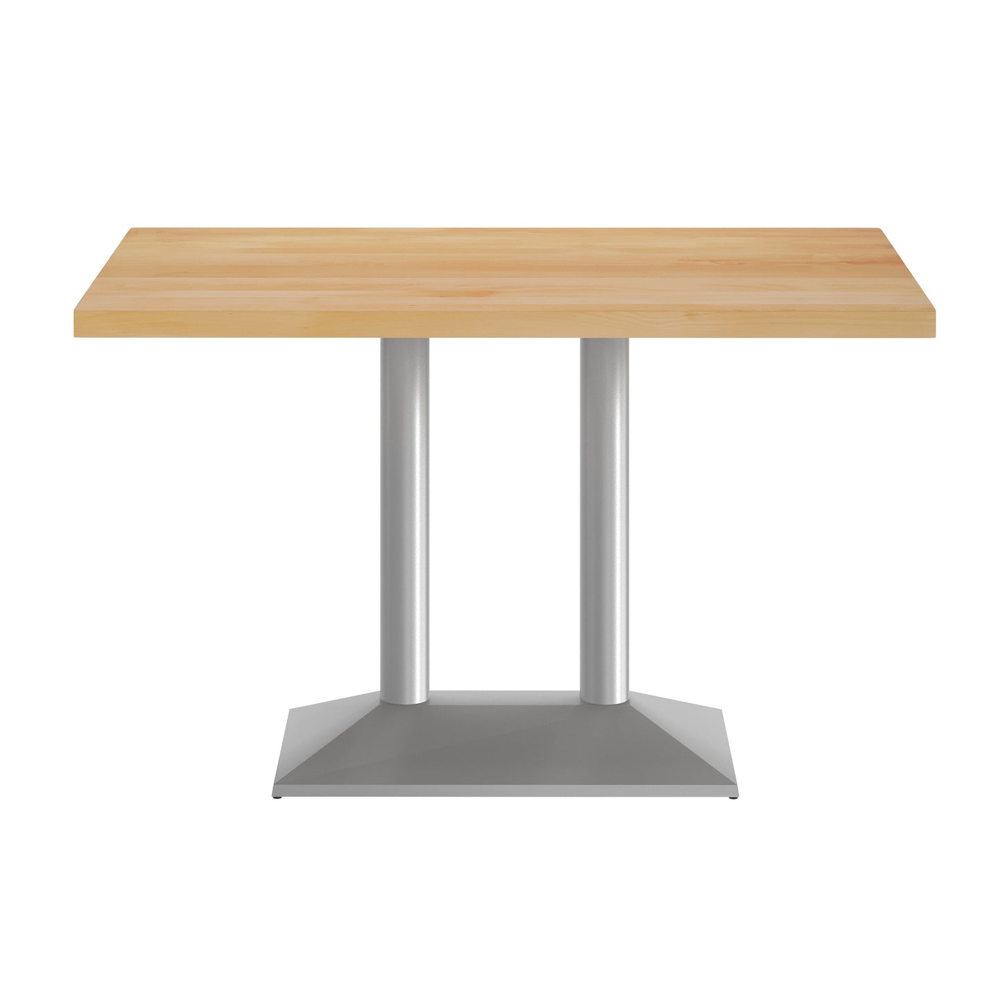 Bennett 30" x 48" Solid Wood Indoor Tabletop in Natural with 27" x 15" Silver Double Column Dining Height Table Base Natural Top/Silver Base