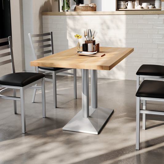 Bennett 30" x 48" Solid Wood Indoor Tabletop in Natural with 27" x 15" Silver Double Column Dining Height Table Base Natural Top/Silver Base