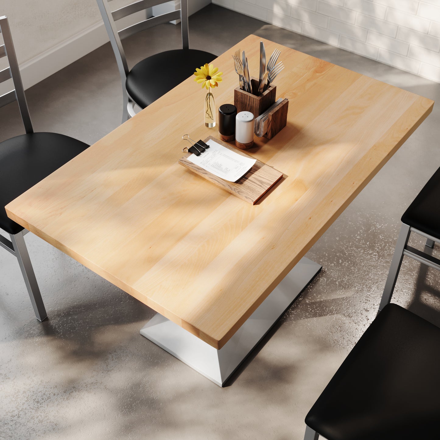 Bennett 30" x 48" Solid Wood Indoor Tabletop in Natural with 27" x 15" Silver Double Column Dining Height Table Base Natural Top/Silver Base