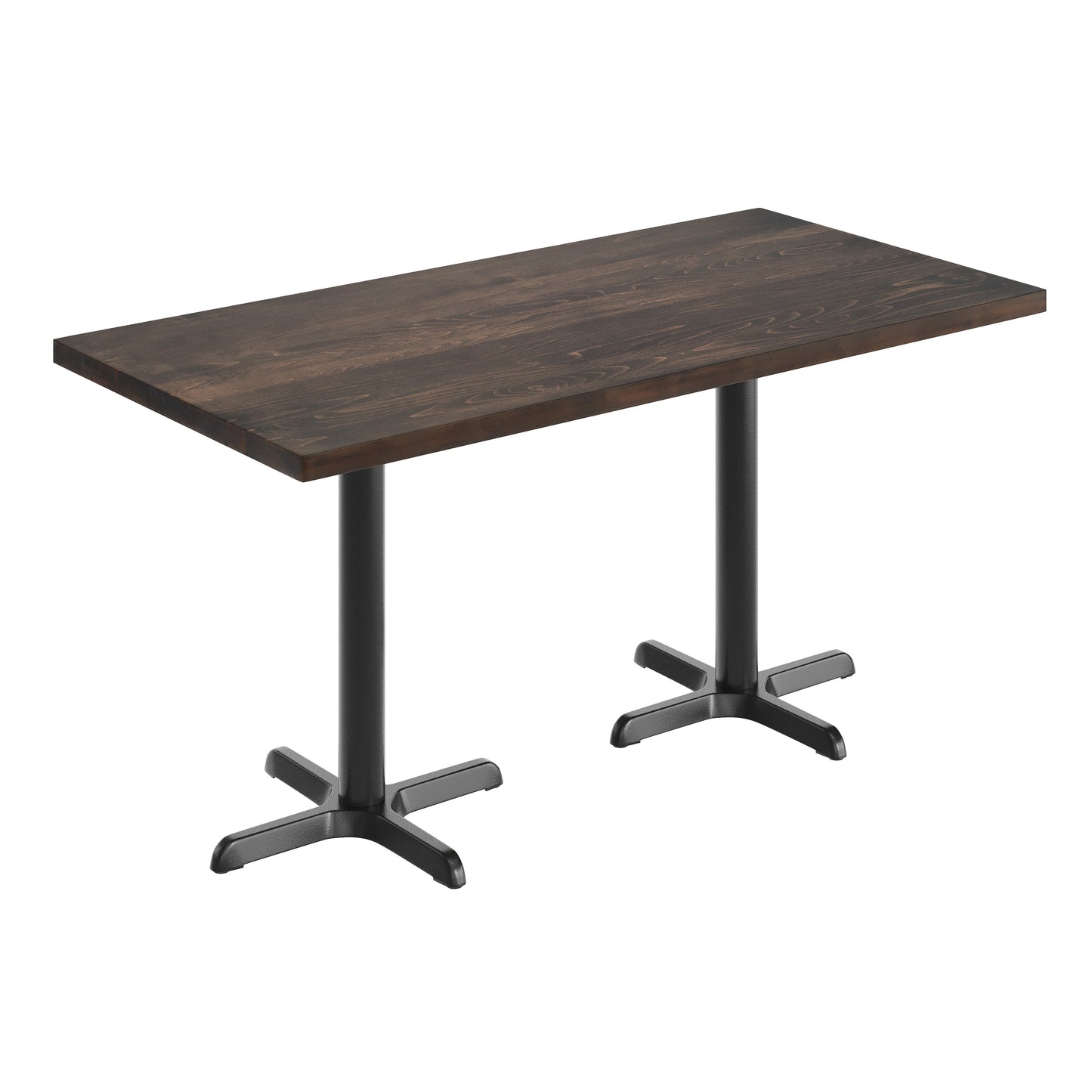 Bennett 30" x 60" Solid Wood Commercial Indoor Tabletop in Dark Brown with 22" x 22" Dining Height Rust-Resistant Black Cast Iron X-Base Dark Brown Top/Black Base