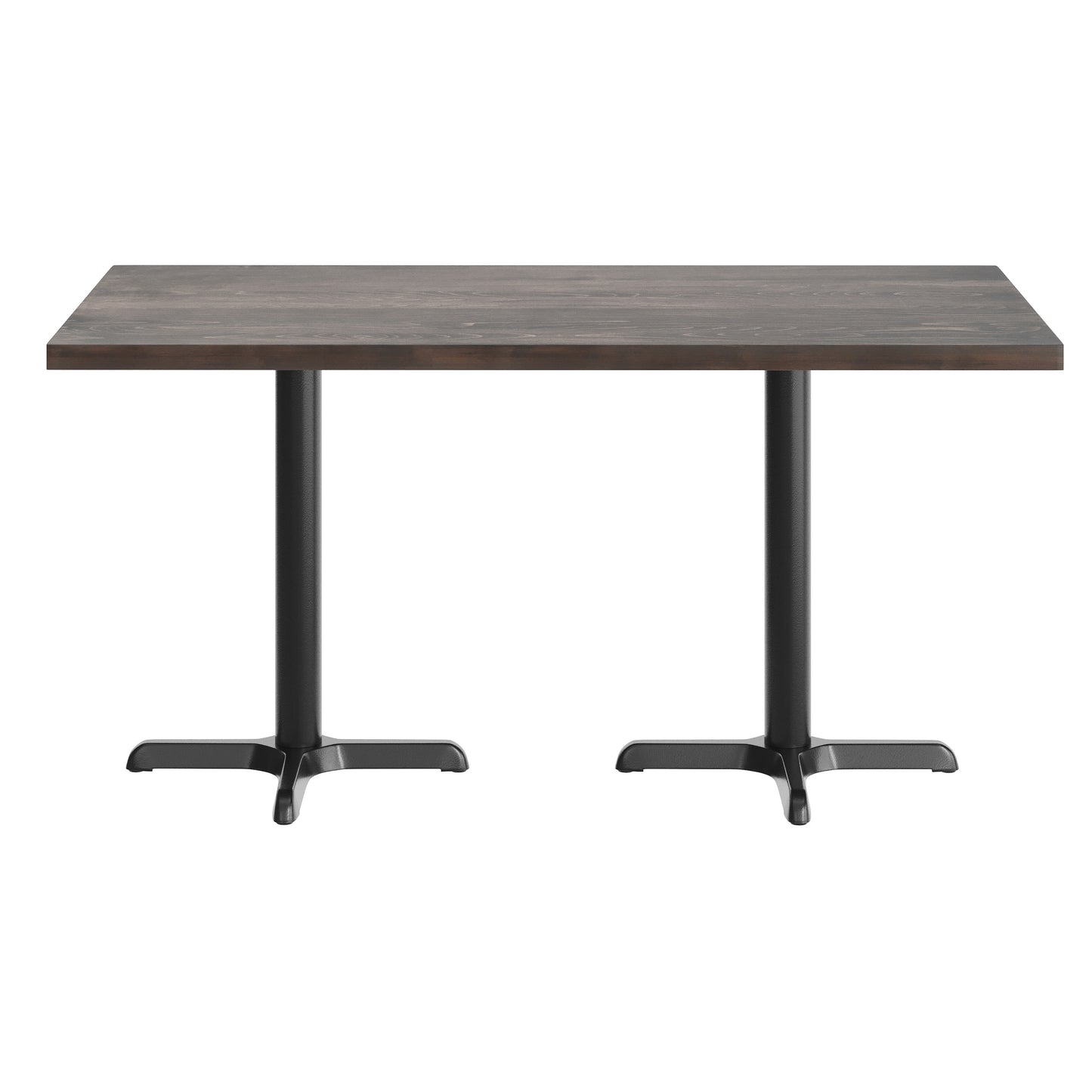 Bennett 30" x 60" Solid Wood Commercial Indoor Tabletop in Dark Brown with 22" x 22" Dining Height Rust-Resistant Black Cast Iron X-Base Dark Brown Top/Black Base