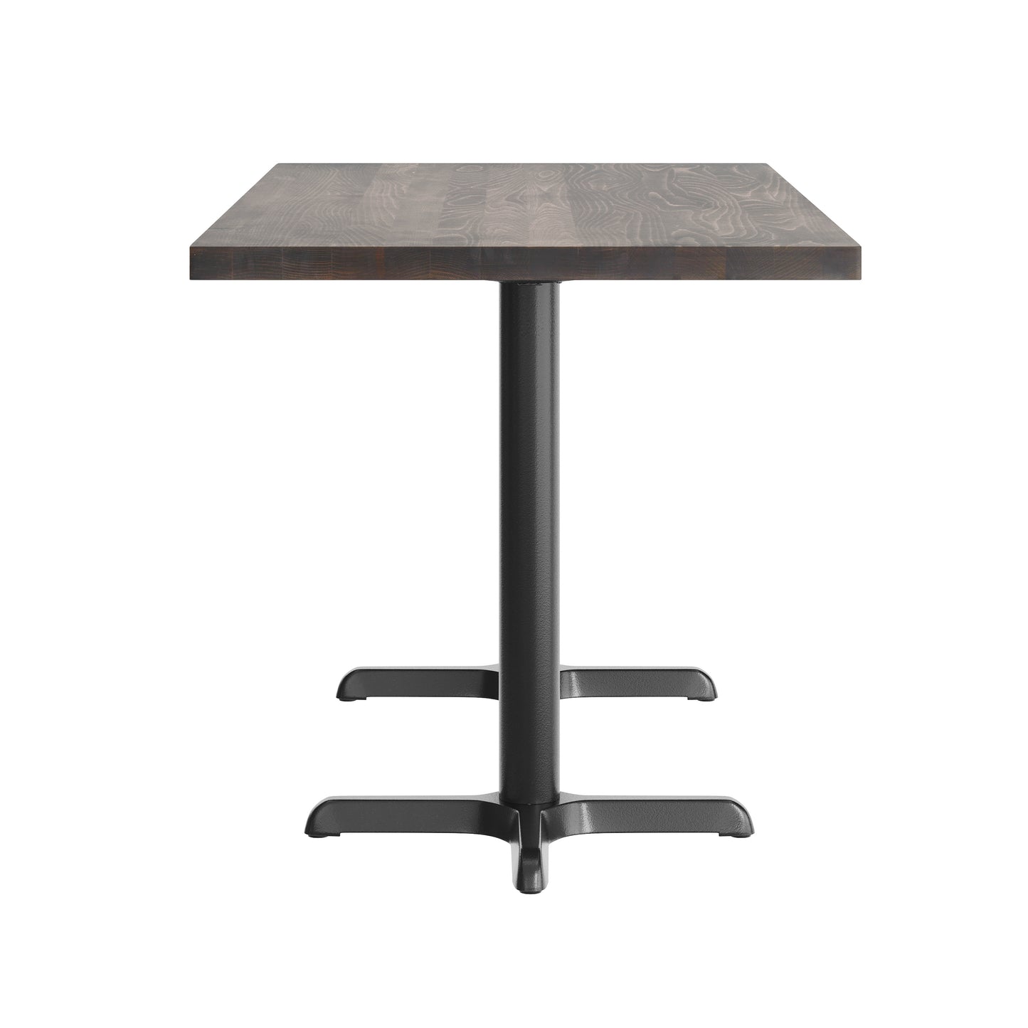 Bennett 30" x 60" Solid Wood Commercial Indoor Tabletop in Dark Brown with 22" x 22" Dining Height Rust-Resistant Black Cast Iron X-Base Dark Brown Top/Black Base