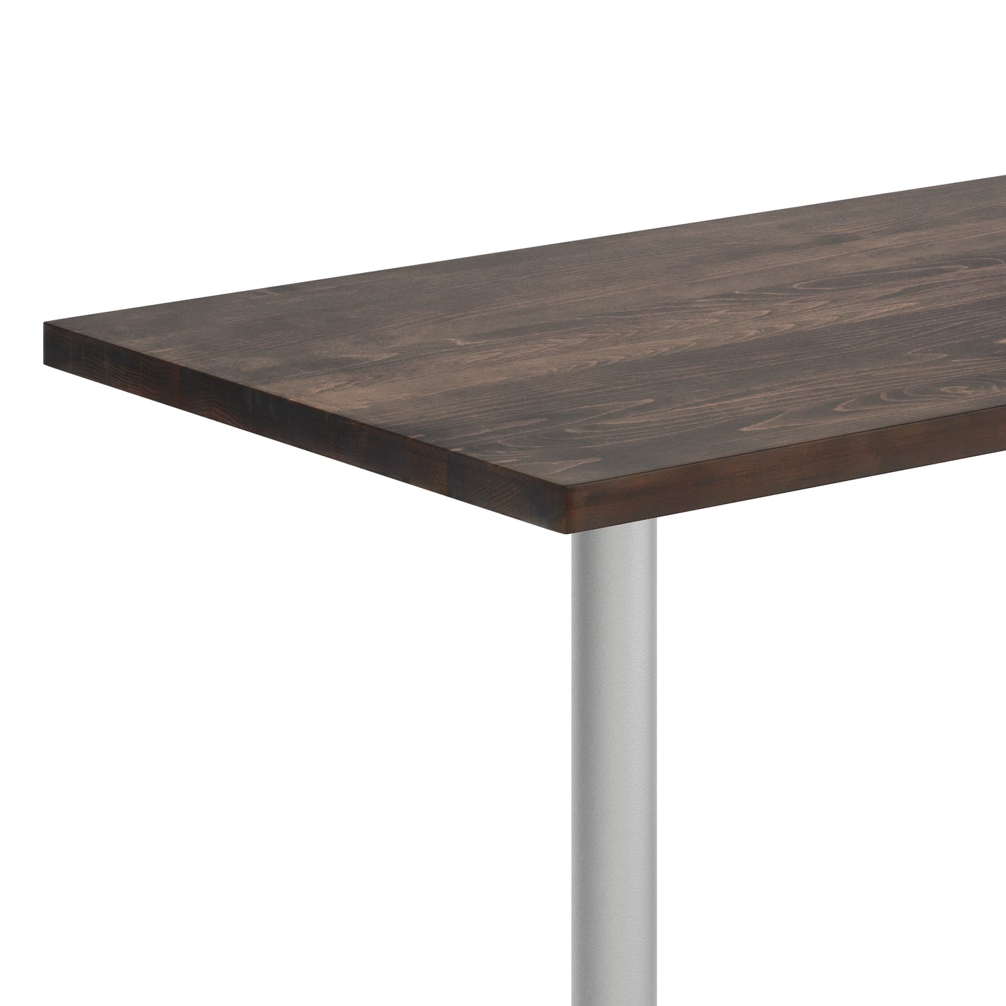 Bennett 30" x 60" Solid Wood Commercial Indoor Tabletop in Dark Brown with 22" x 22" Dining Height Rust-Resistant Silver Cast Iron X-Base Dark Brown Top/Silver Base