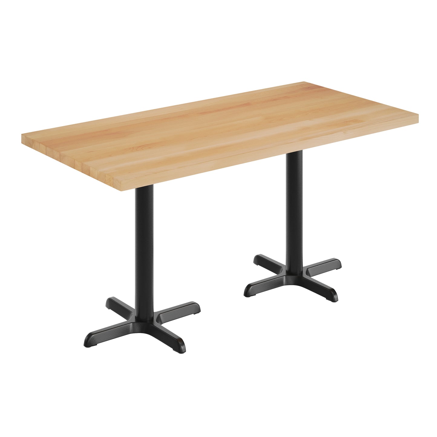 Bennett 30" x 60" Solid Wood Commercial Indoor Tabletop in Natural with 22" x 22" Dining Height Rust-Resistant Black Cast Iron X-Base Natural Top/Black Base
