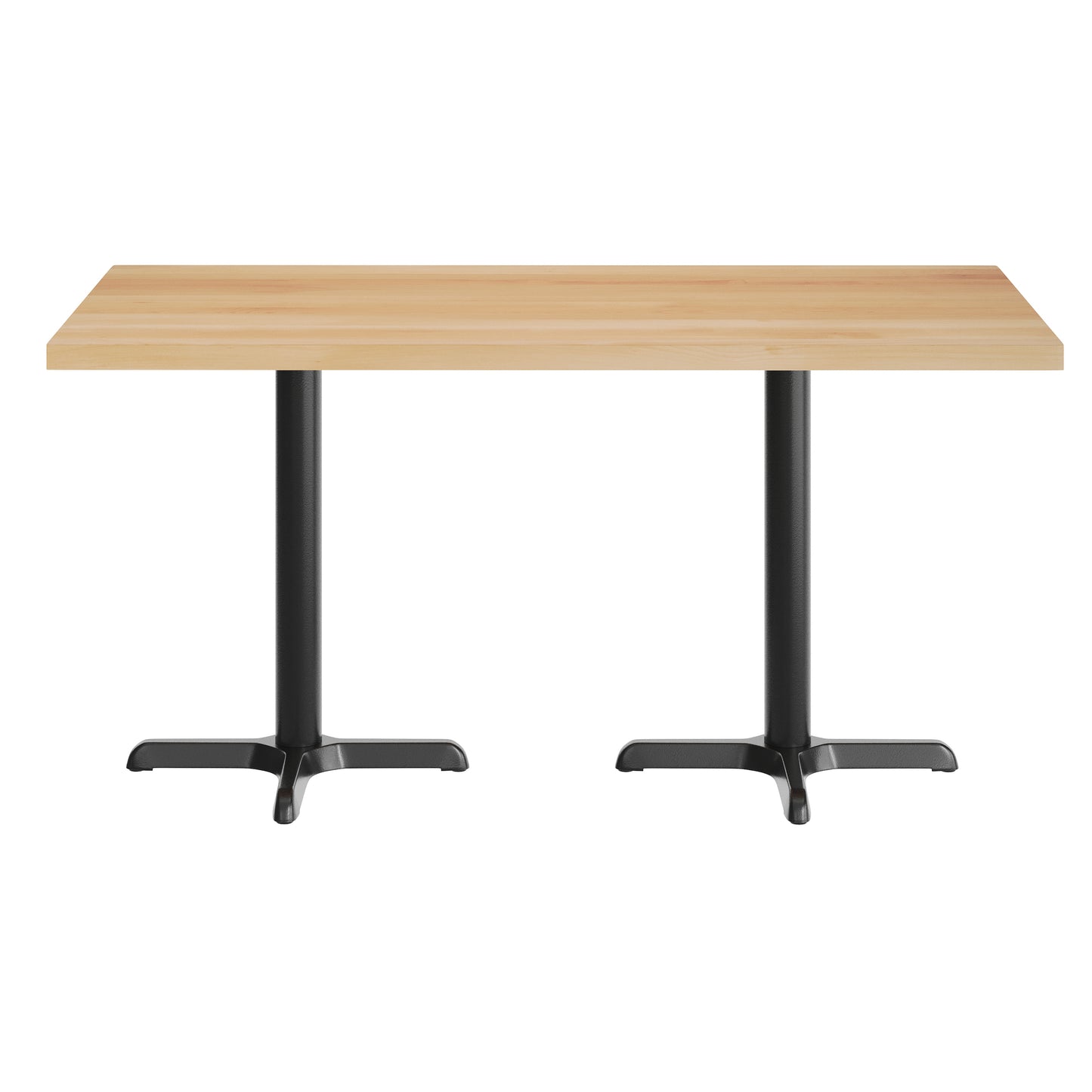 Bennett 30" x 60" Solid Wood Commercial Indoor Tabletop in Natural with 22" x 22" Dining Height Rust-Resistant Black Cast Iron X-Base Natural Top/Black Base