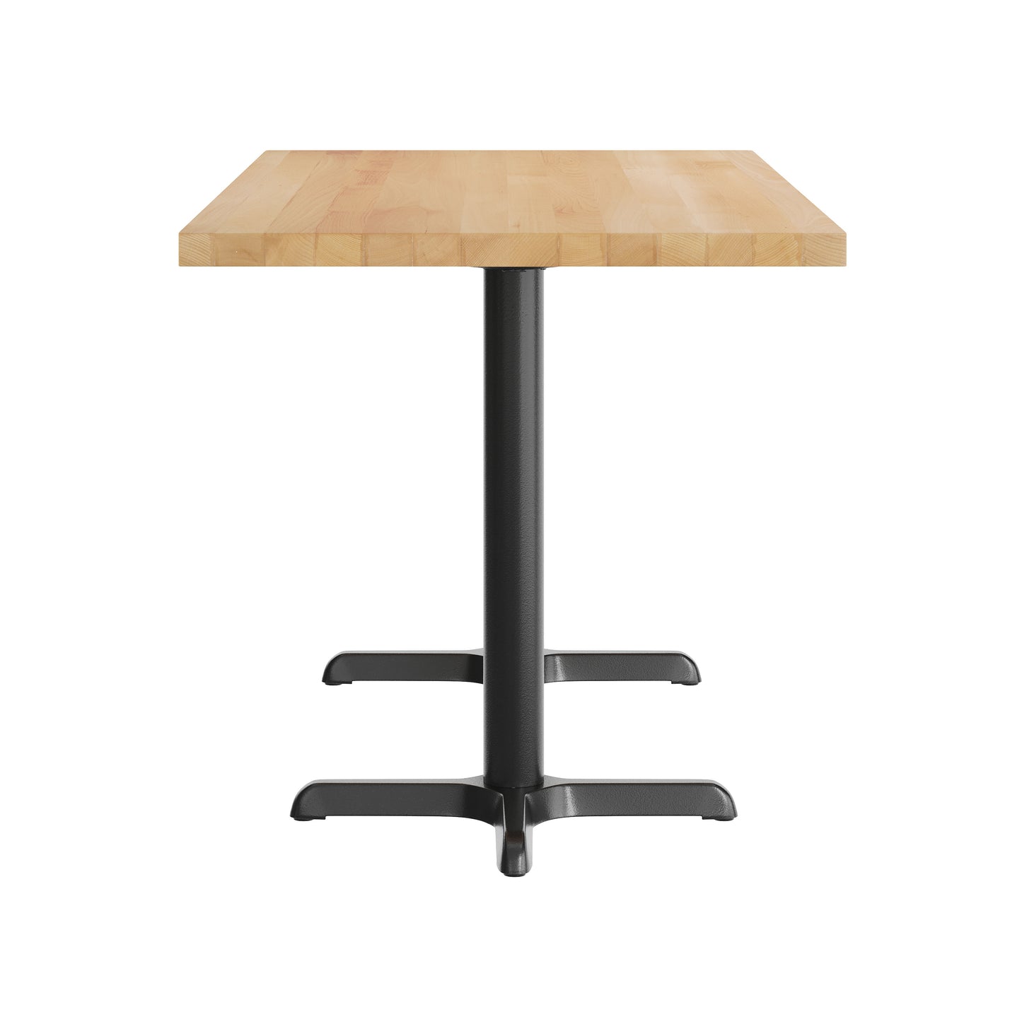 Bennett 30" x 60" Solid Wood Commercial Indoor Tabletop in Natural with 22" x 22" Dining Height Rust-Resistant Black Cast Iron X-Base Natural Top/Black Base