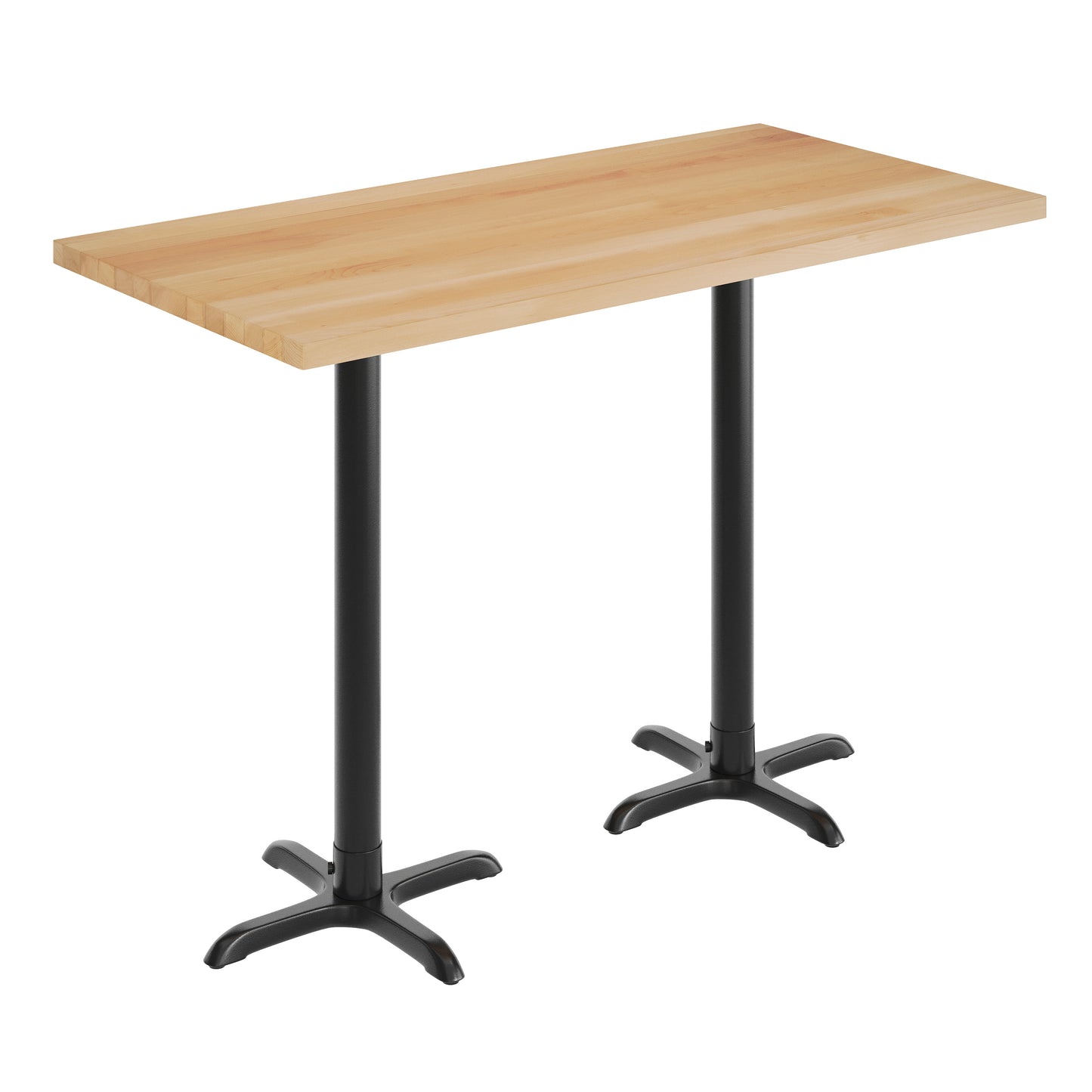 Bennett 30" x 60" Solid Wood Commercial Indoor Tabletop in Natural with 22" x 22" Bar Height Rust-Resistant Black Cast Iron X-Base Natural Top/Black Base