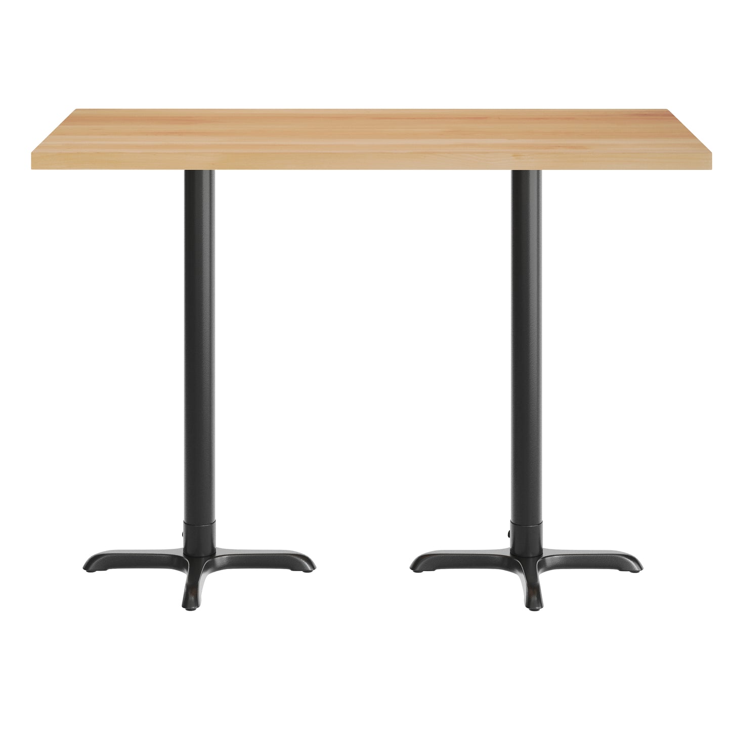 Bennett 30" x 60" Solid Wood Commercial Indoor Tabletop in Natural with 22" x 22" Bar Height Rust-Resistant Black Cast Iron X-Base Natural Top/Black Base