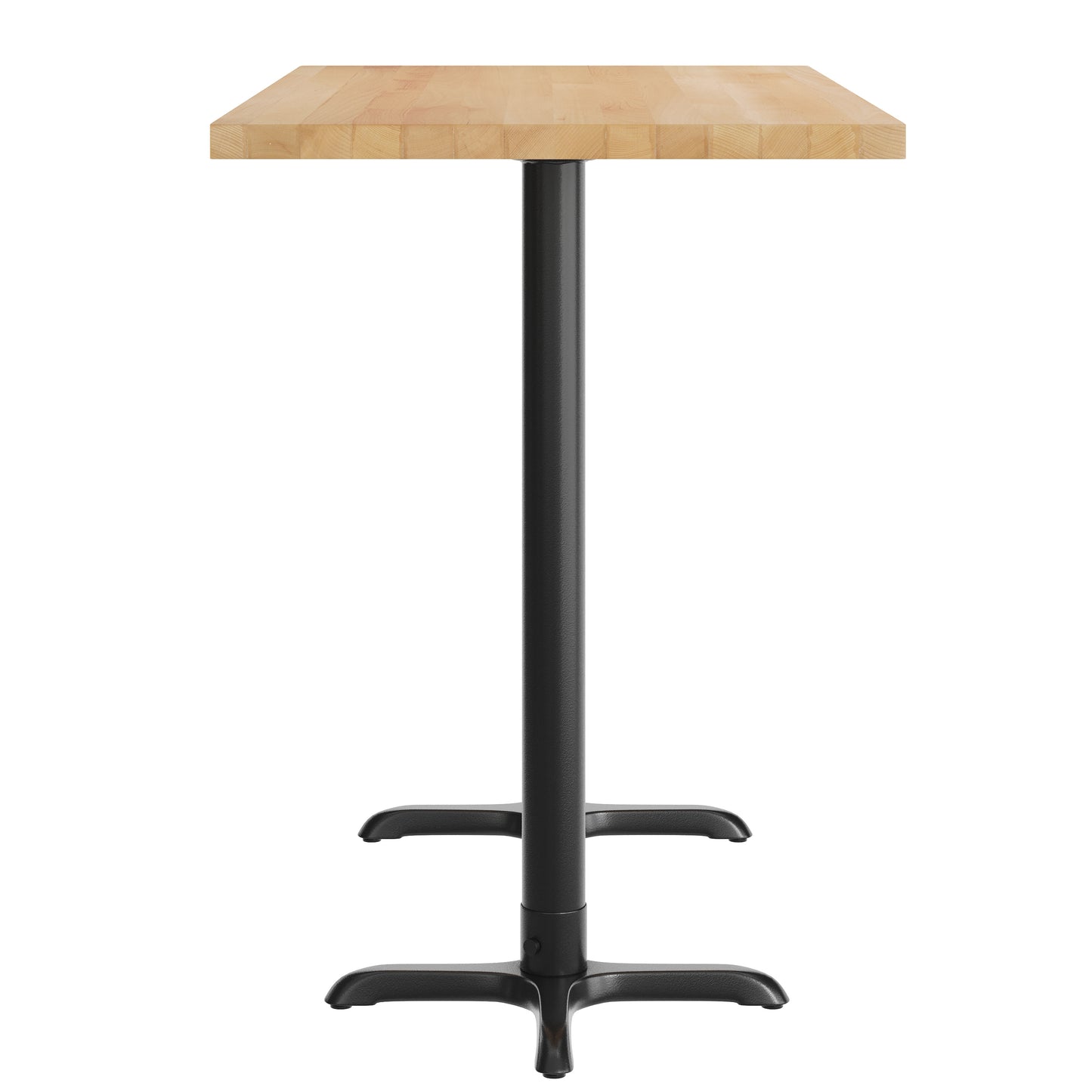 Bennett 30" x 60" Solid Wood Commercial Indoor Tabletop in Natural with 22" x 22" Bar Height Rust-Resistant Black Cast Iron X-Base Natural Top/Black Base