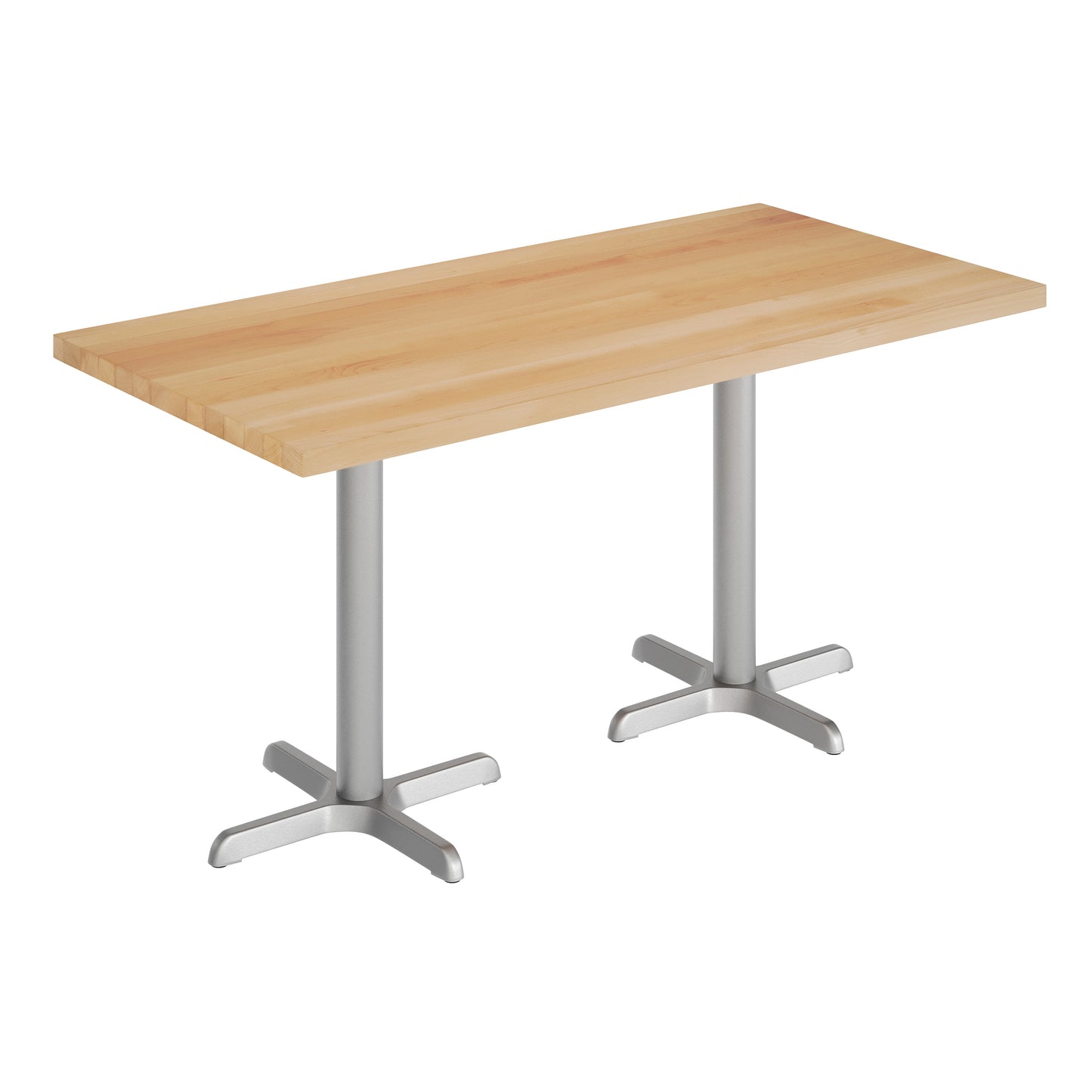 Bennett 30" x 60" Solid Wood Commercial Indoor Tabletop in Natural with 22" x 22" Dining Height Rust-Resistant Silver Cast Iron X-Base Natural Top/Silver Base
