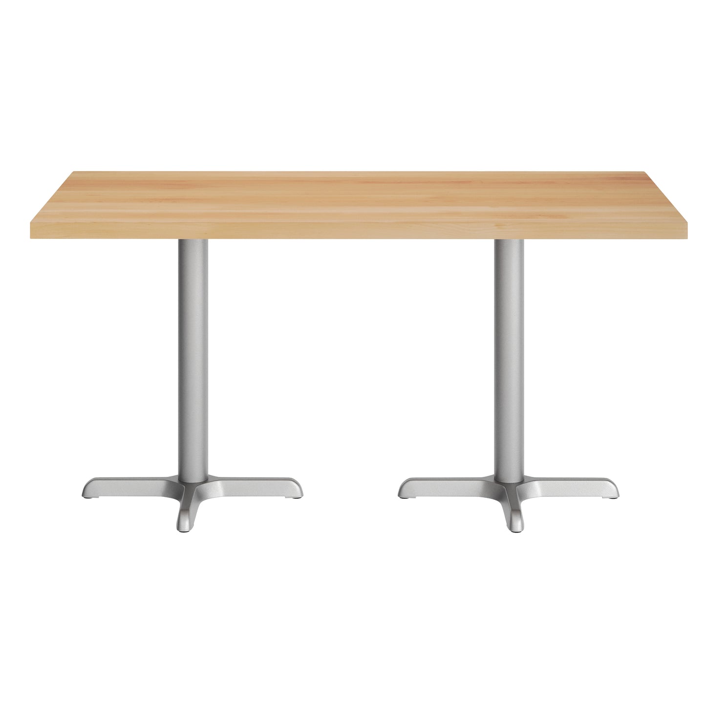 Bennett 30" x 60" Solid Wood Commercial Indoor Tabletop in Natural with 22" x 22" Dining Height Rust-Resistant Silver Cast Iron X-Base Natural Top/Silver Base