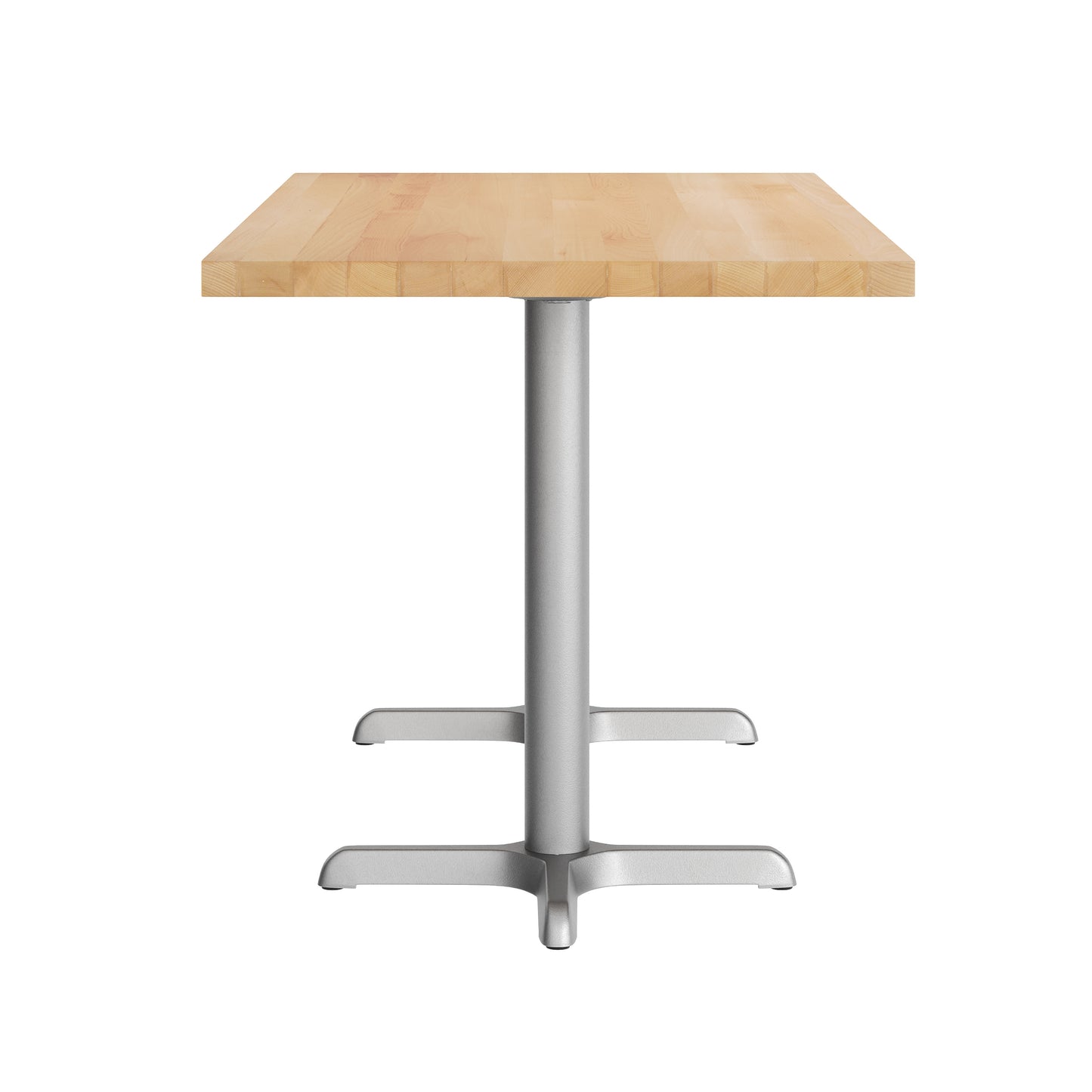 Bennett 30" x 60" Solid Wood Commercial Indoor Tabletop in Natural with 22" x 22" Dining Height Rust-Resistant Silver Cast Iron X-Base Natural Top/Silver Base