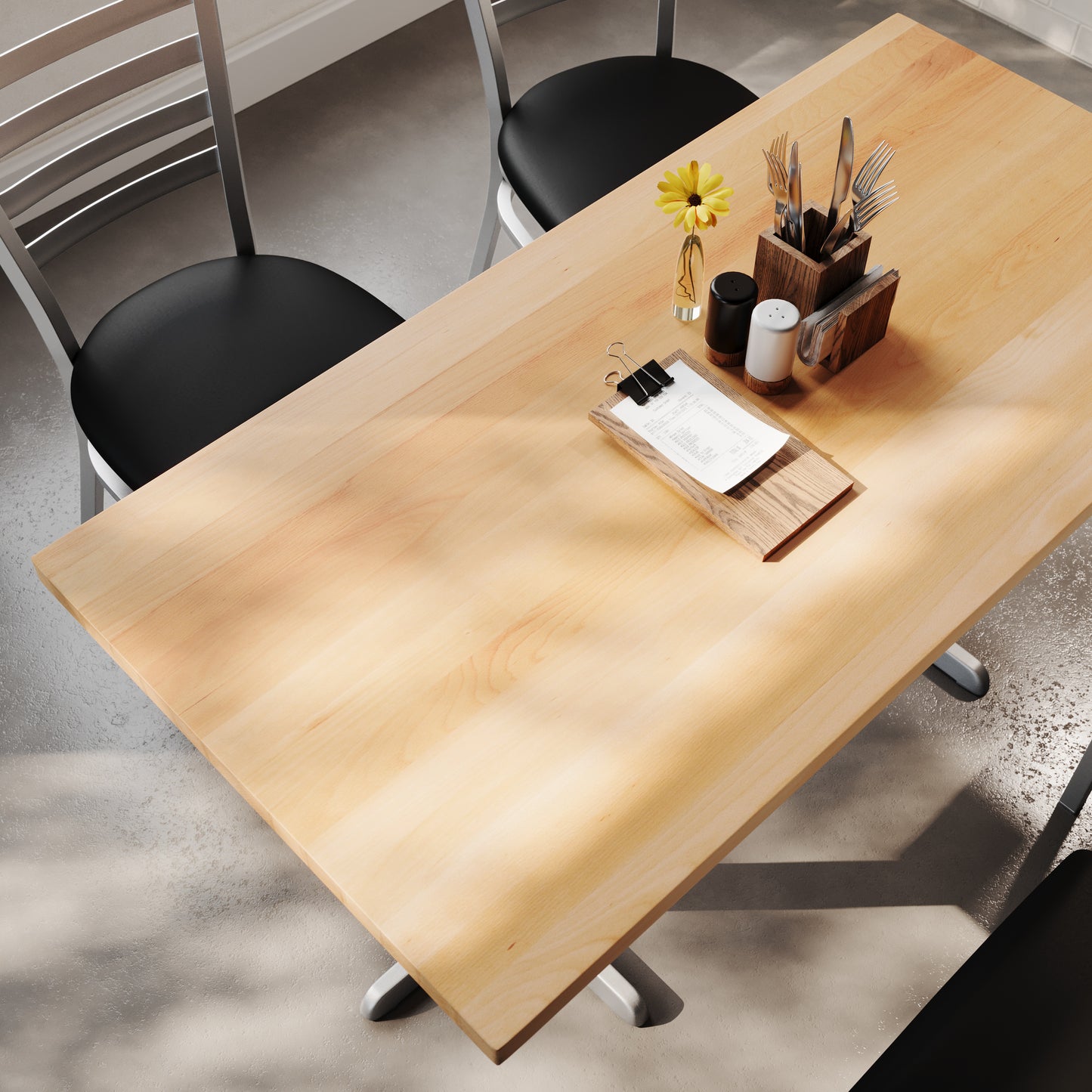 Bennett 30" x 60" Solid Wood Commercial Indoor Tabletop in Natural with 22" x 22" Dining Height Rust-Resistant Silver Cast Iron X-Base Natural Top/Silver Base