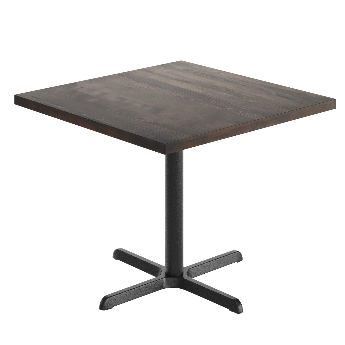 Bennett 36" Square Solid Wood Commercial Indoor Tabletop in Dark Brown with 30" x 30" Dining Height Rust-Resistant Black Cast Iron X-Base Dark Brown Top/Black Base