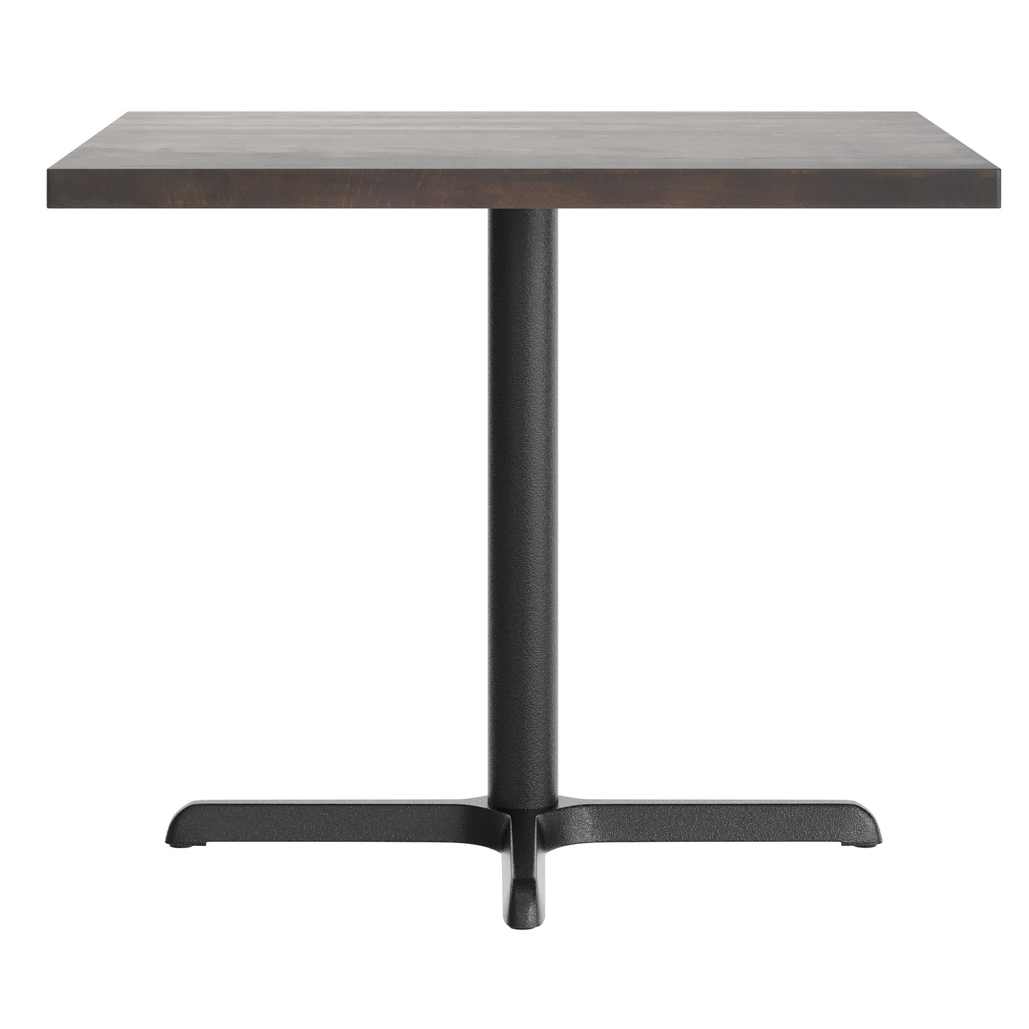 Bennett 36" Square Solid Wood Commercial Indoor Tabletop in Dark Brown with 30" x 30" Dining Height Rust-Resistant Black Cast Iron X-Base Dark Brown Top/Black Base