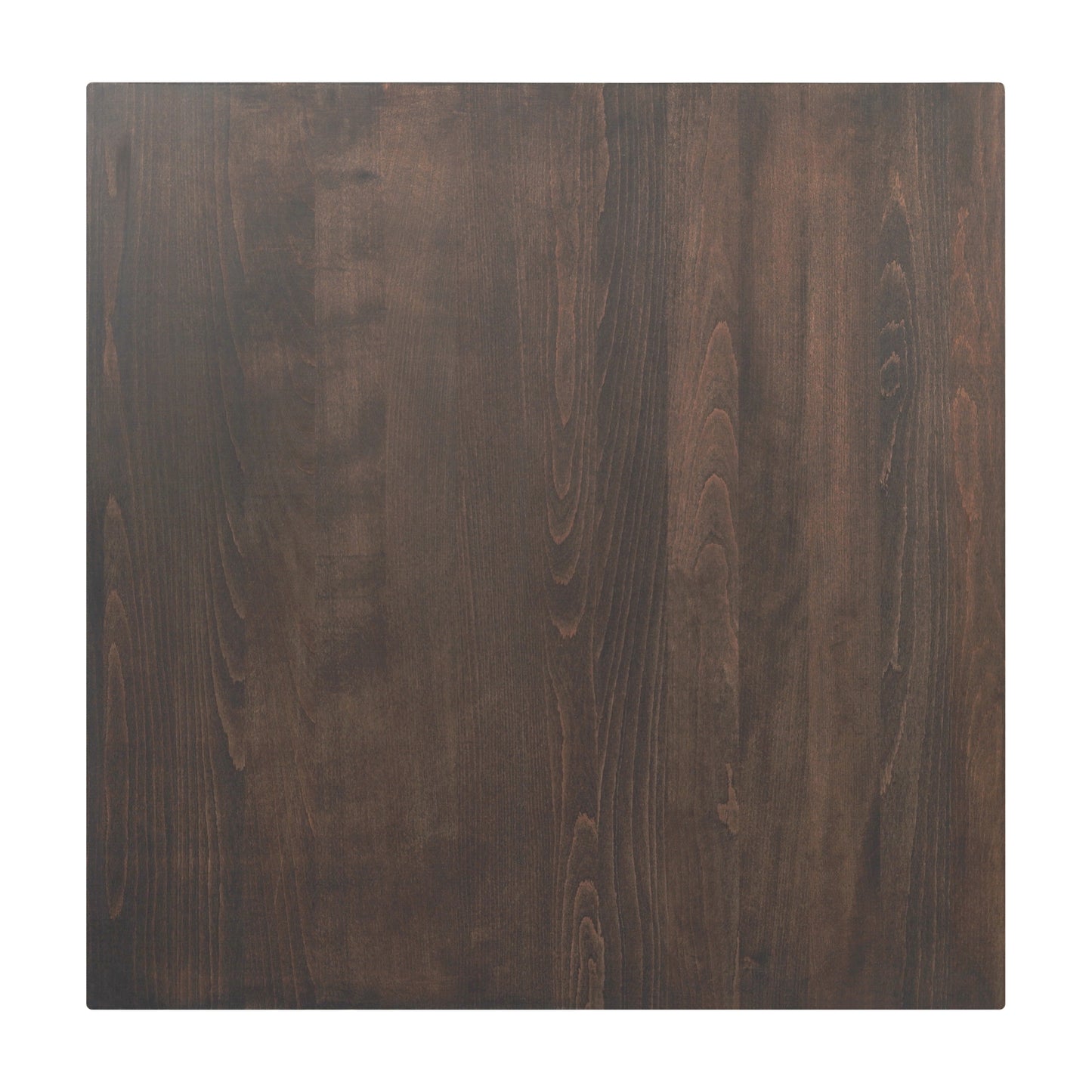 Bennett 36" Square Solid Wood Commercial Indoor Tabletop in Dark Brown with 30" x 30" Bar Height Rust-Resistant Black Cast Iron X-Base Dark Brown Top/Black Base