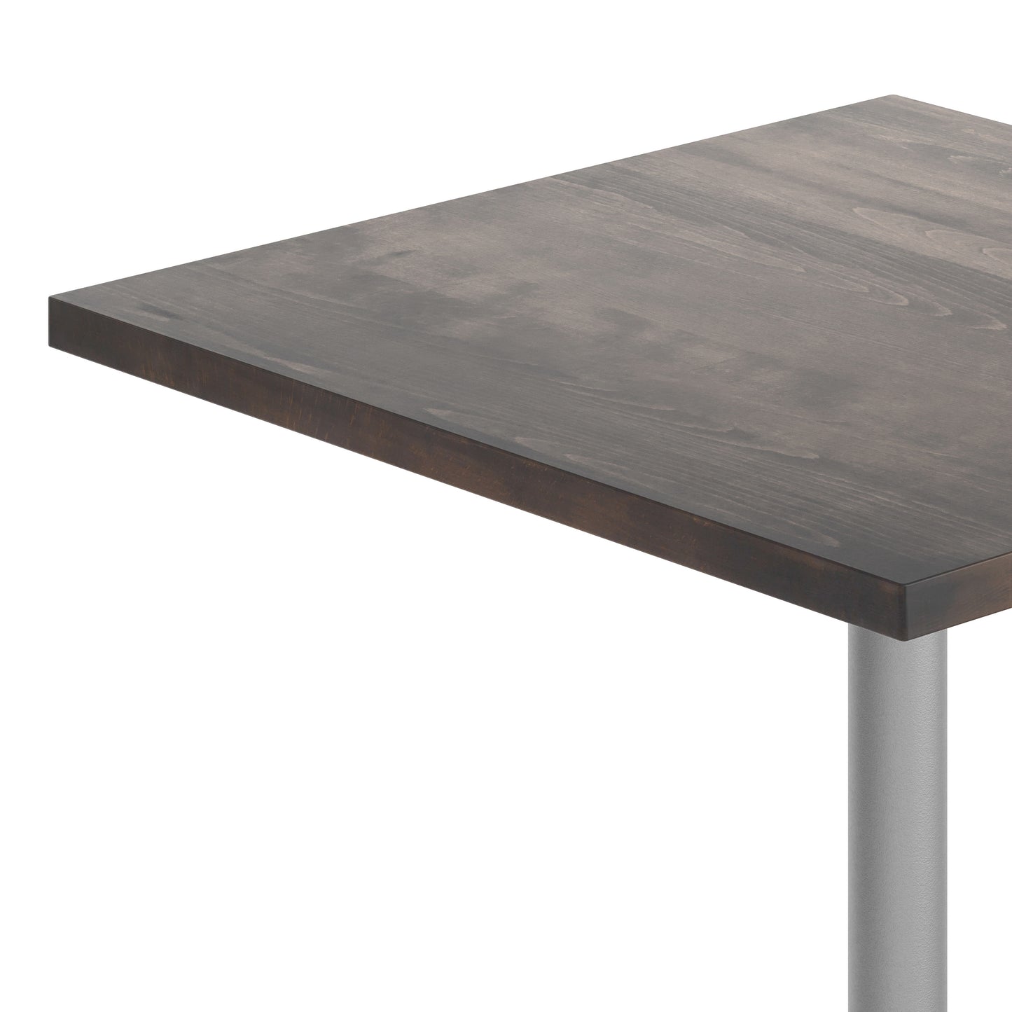 Bennett 36" Square Solid Wood Commercial Indoor Tabletop in Dark Brown with 30" x 30" Dining Height Rust-Resistant Silver Cast Iron X-Base Dark Brown Top/Silver Base