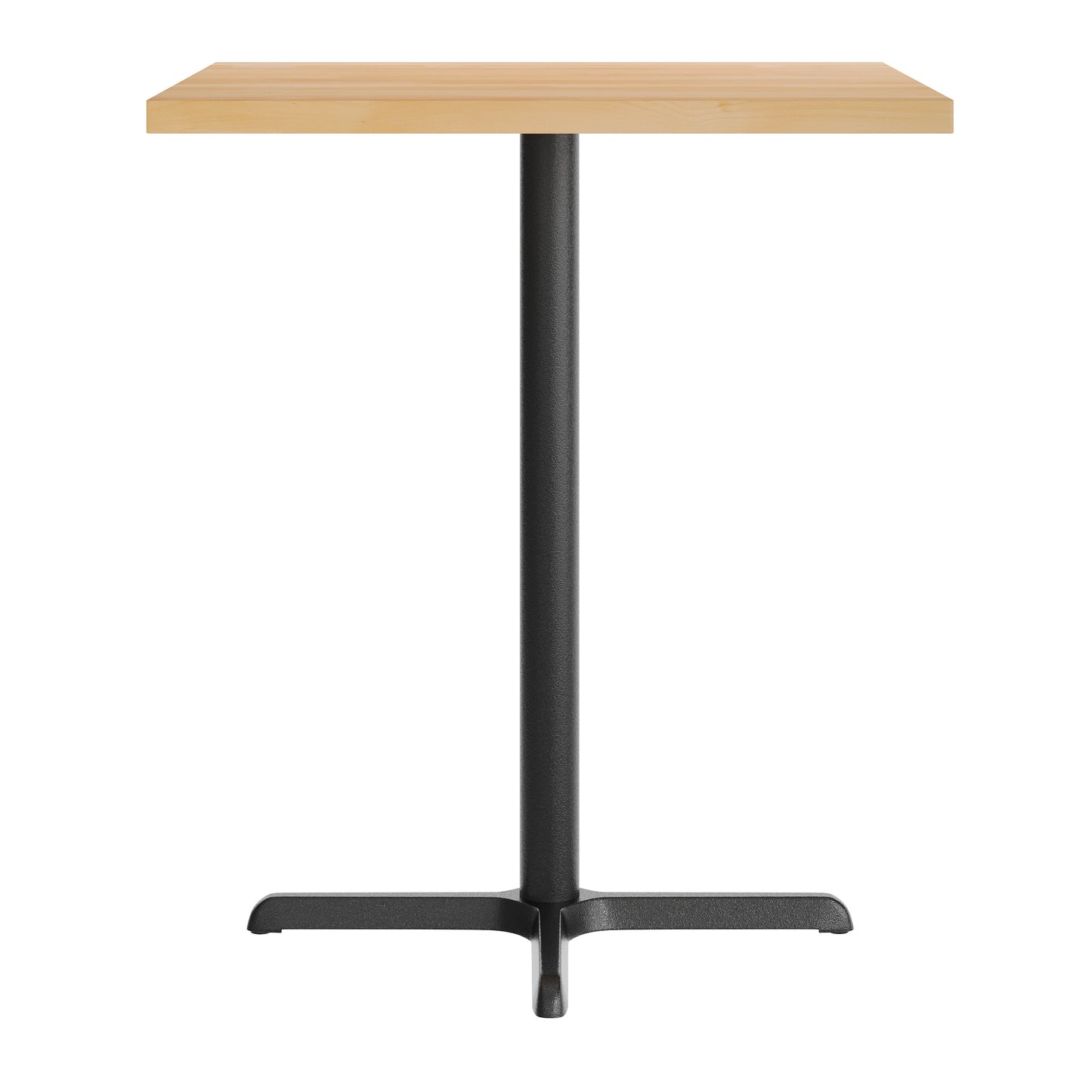 Bennett 36" Square Solid Wood Commercial Indoor Tabletop in Natural with 30" x 30" Bar Height Rust-Resistant Black Cast Iron X-Base Natural Top/Black Base