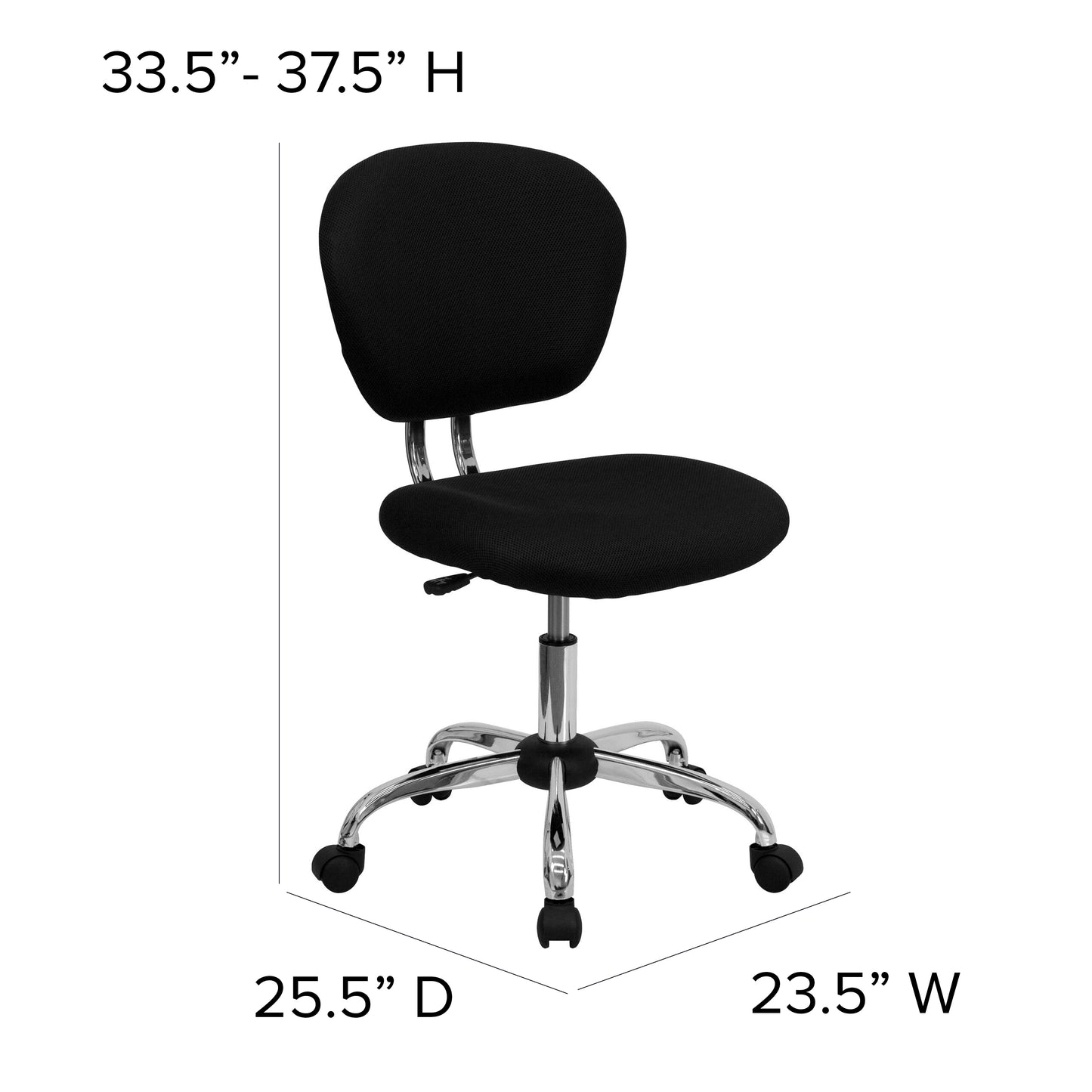 Beverly Mid-Back Black Mesh Padded Swivel Task Office Chair with Chrome Base Black