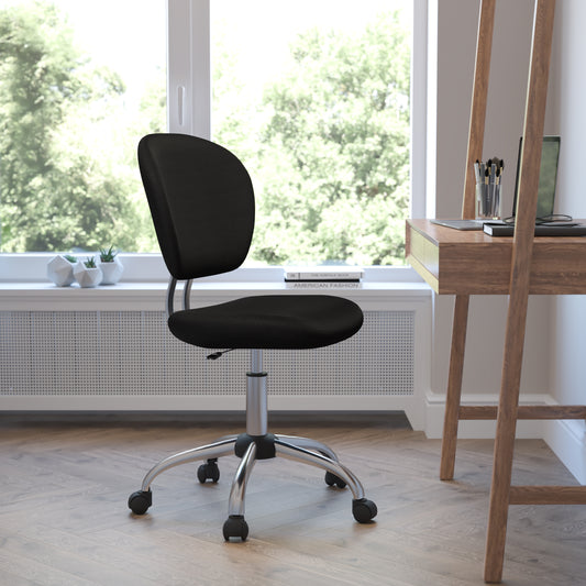 Beverly Mid-Back Black Mesh Padded Swivel Task Office Chair with Chrome Base Black H-2376-F-BK-GG