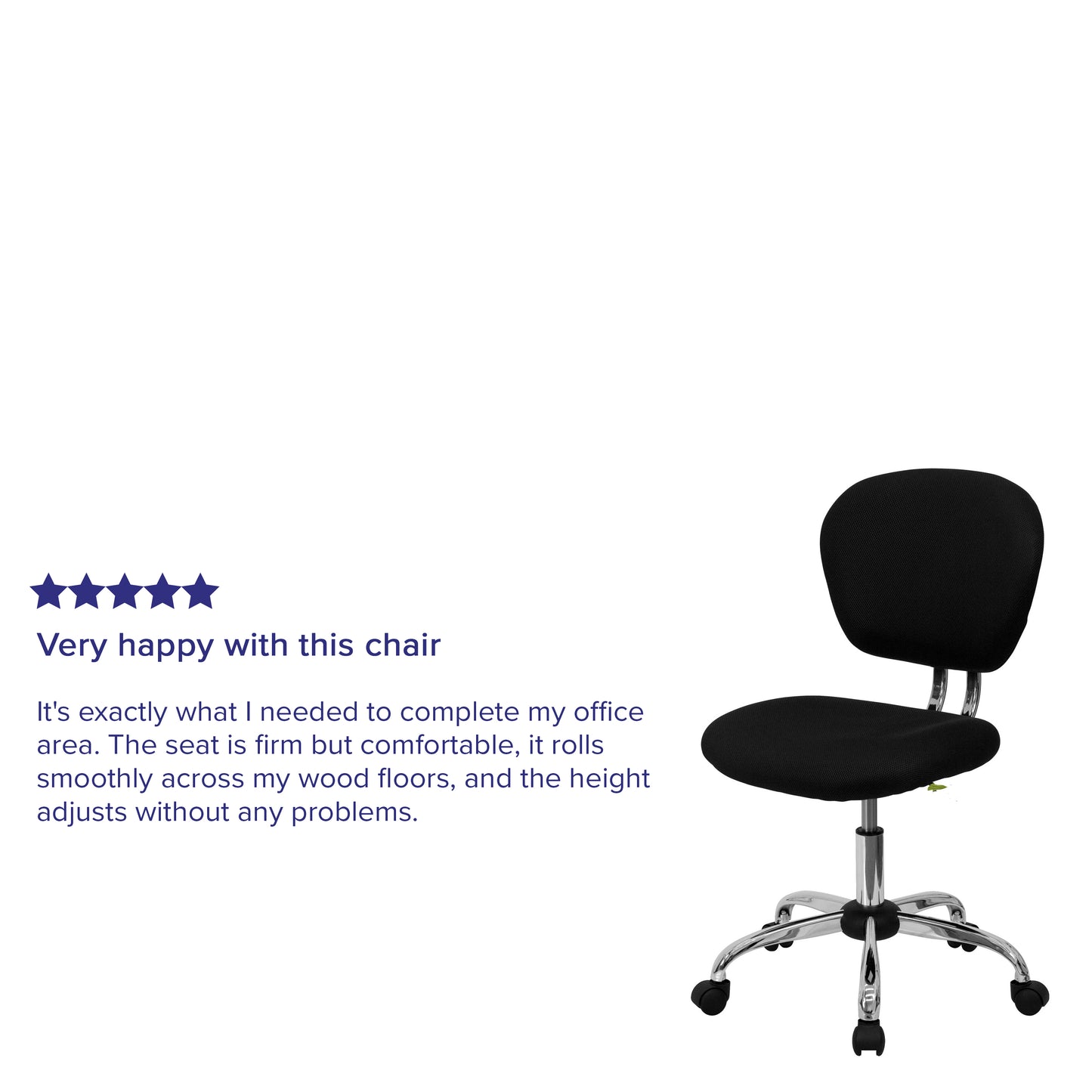 Beverly Mid-Back Black Mesh Padded Swivel Task Office Chair with Chrome Base Black