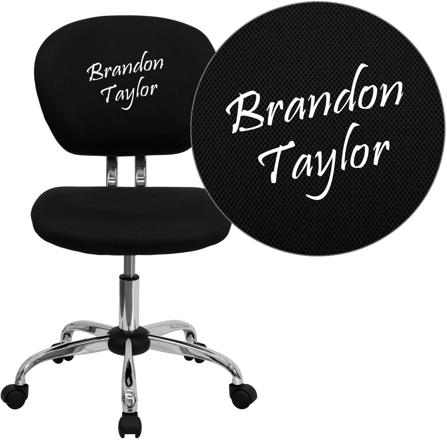 Beverly Personalized Mid-Back Black Mesh Swivel Task Office Chair with Chrome Base Black