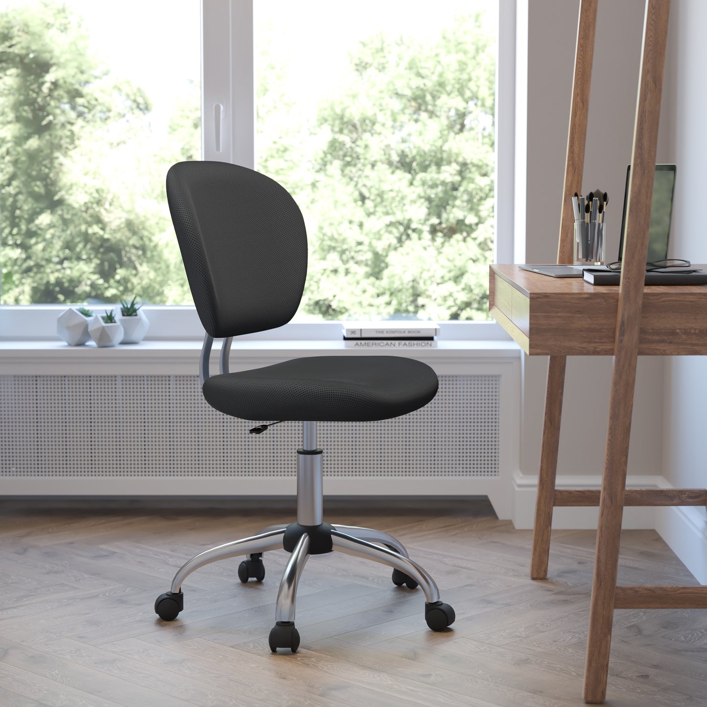 Beverly Mid-Back Gray Mesh Padded Swivel Task Office Chair with Chrome Base Gray