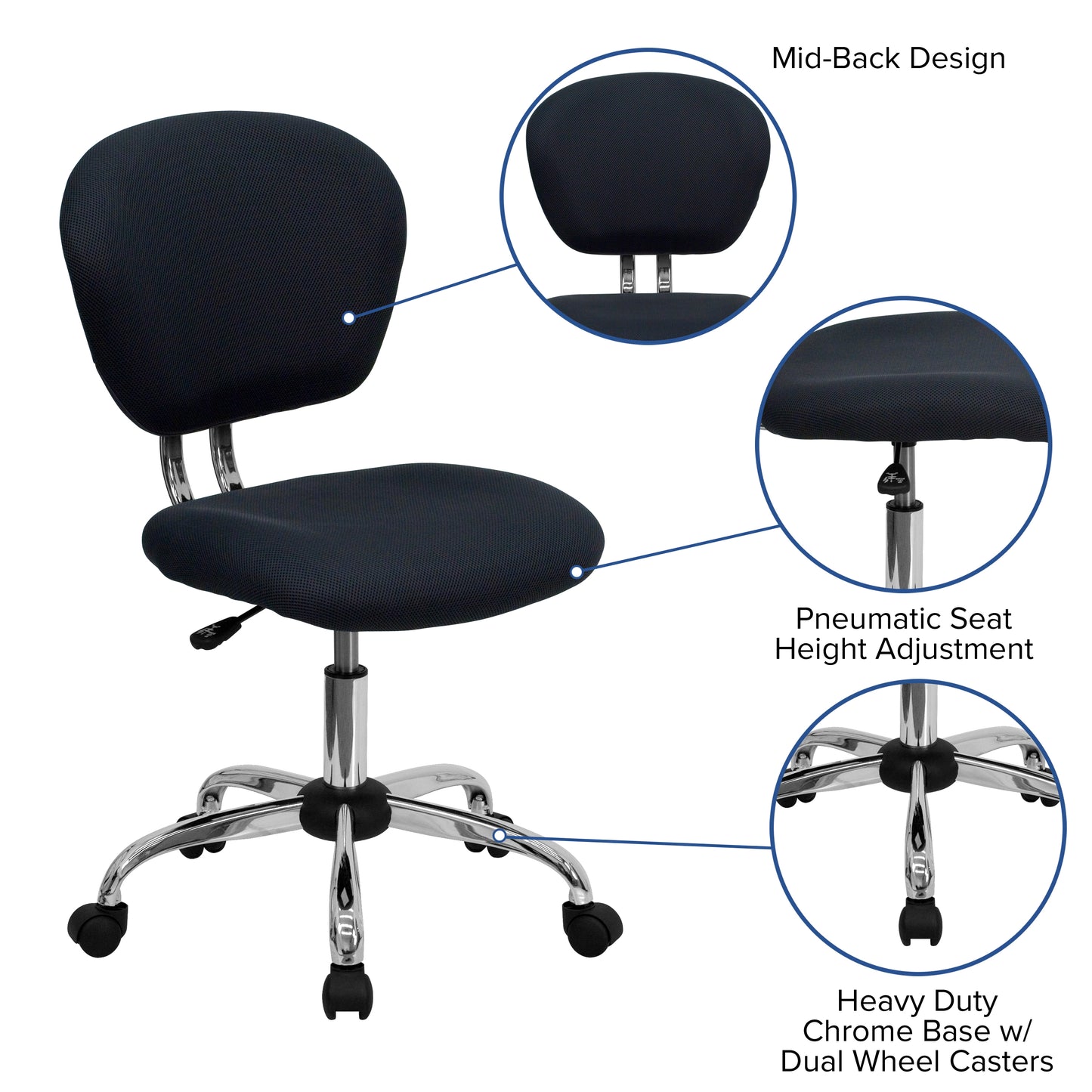 Beverly Mid-Back Gray Mesh Padded Swivel Task Office Chair with Chrome Base Gray