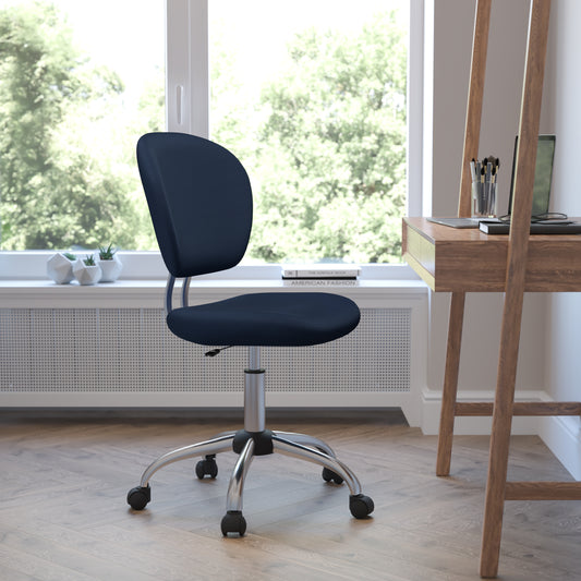 Beverly Mid-Back Navy Mesh Padded Swivel Task Office Chair with Chrome Base Navy H-2376-F-NAVY-GG