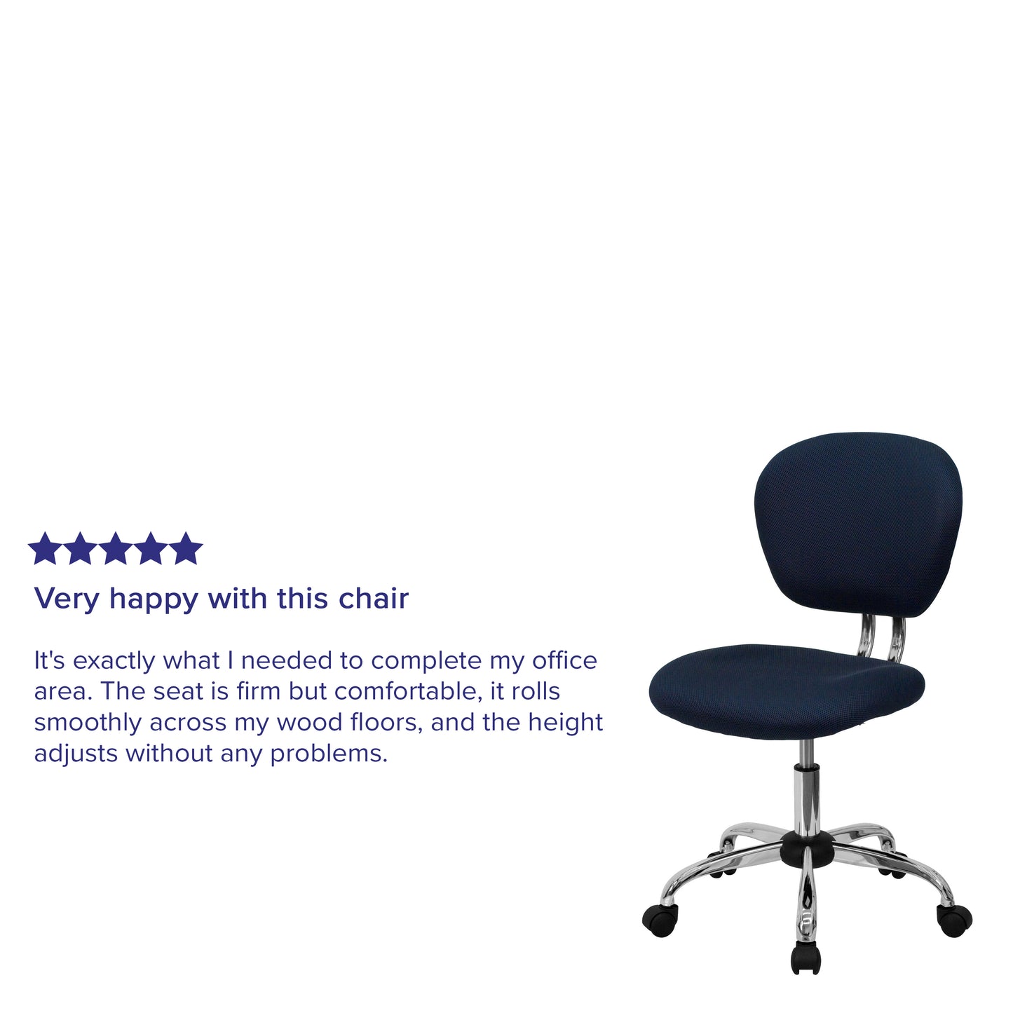 Beverly Mid-Back Navy Mesh Padded Swivel Task Office Chair with Chrome Base Navy