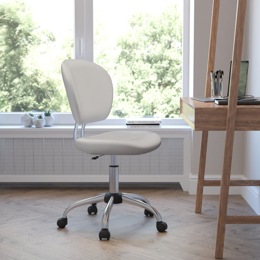 Beverly Mid-Back White Mesh Padded Swivel Task Office Chair with Chrome Base White H-2376-F-WHT-GG